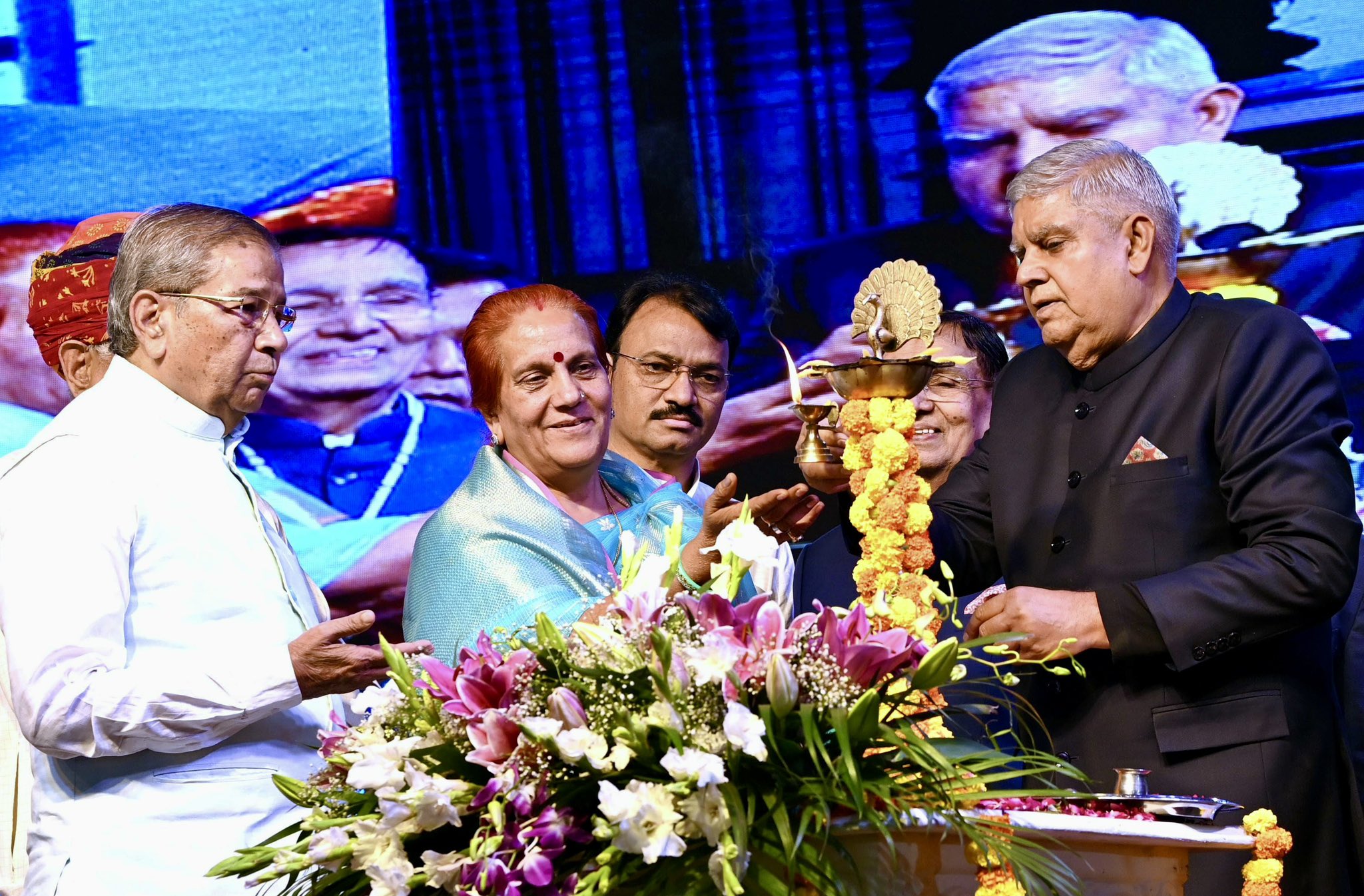 The Vice-President, Shri Jagdeep Dhankhar and Dr. Sudesh Dhankhar at the Silver Jubilee Celebration of Sobhasaria Group of Institutions at Sikar, Rajasthan on October 19, 2024.