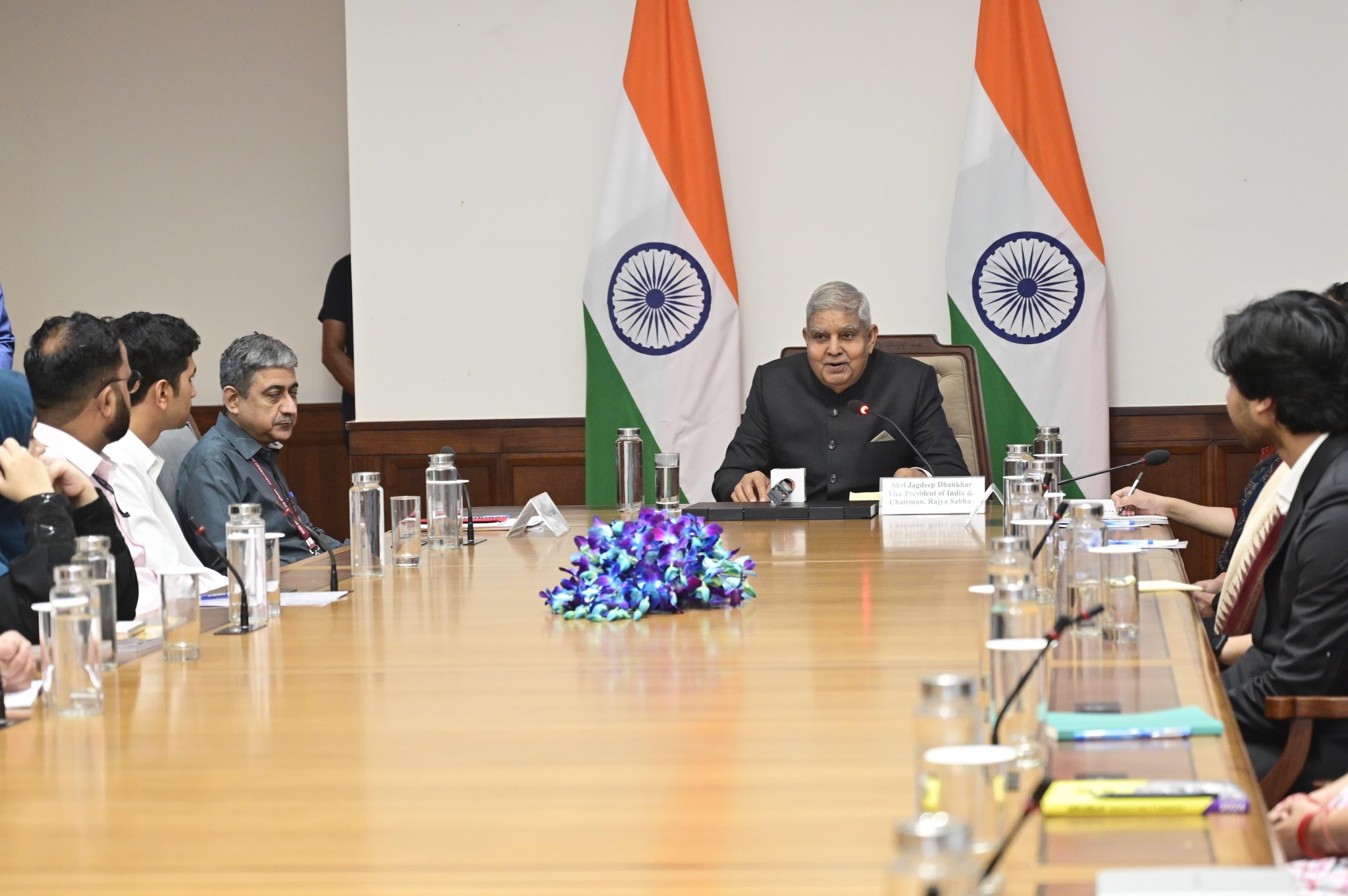 The Vice-President and Chairman, Rajya Sabha, Shri Jagdeep Dhankhar at the inaugural programme for the fourth batch of participants of the Rajya Sabha Internship Programme (Phase-I) at Parliament House, in New Delhi on November 11, 2024. 