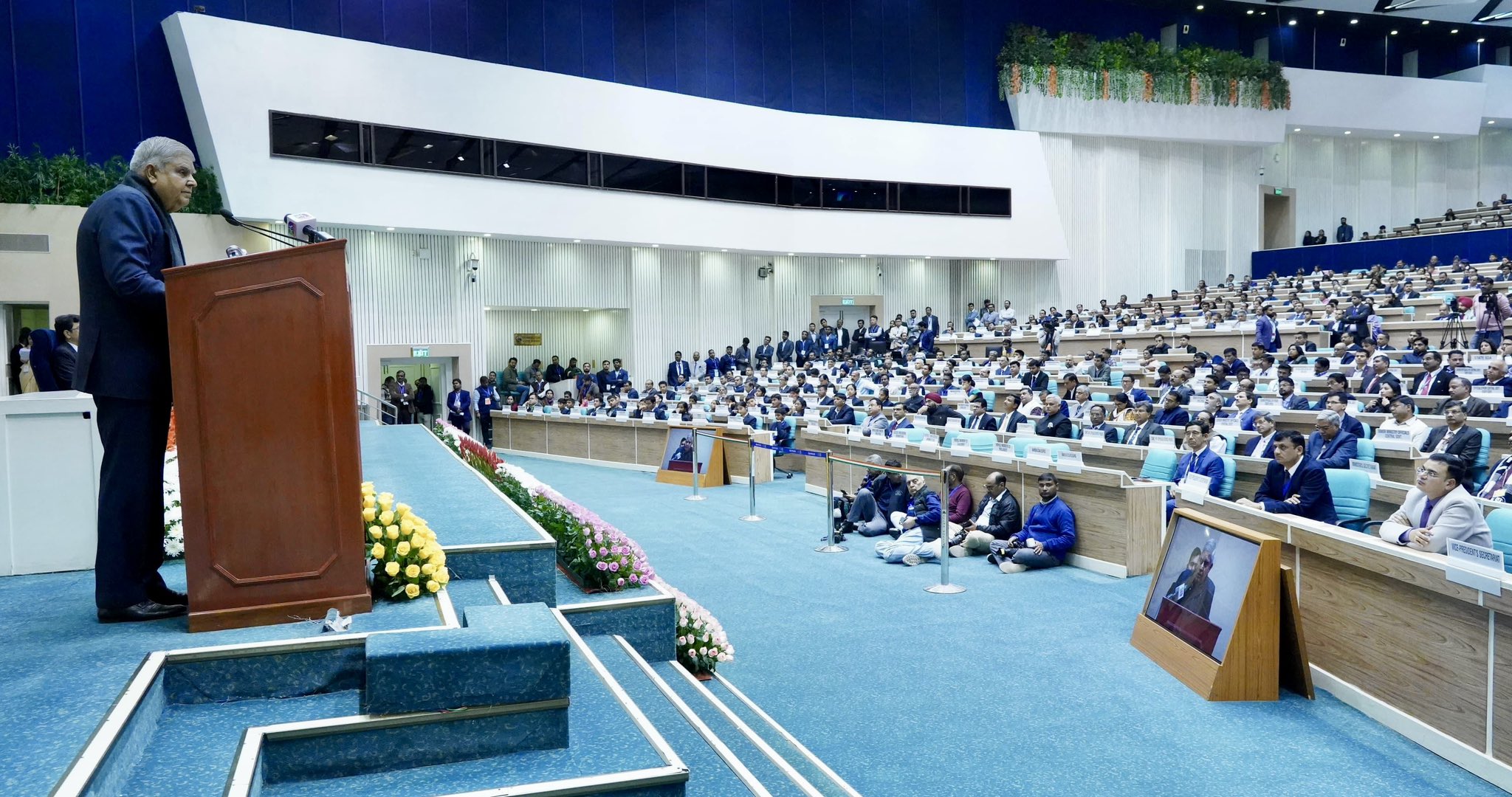 The Vice-President, Shri Jagdeep Dhankhar addressing the National Energy Conservation Day  2024 celebrations at Vigyan Bhawan in New Delhi on December 14, 2024.