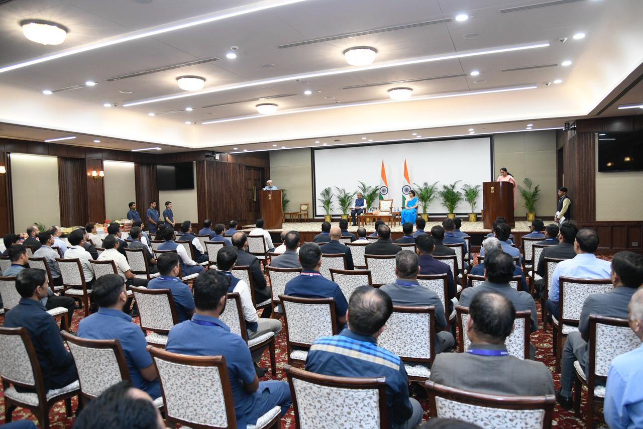 The Vice-President of India & Chairman of the Rajya Sabha, Shri C. P. Radhakrishnan addressed the staff of the Vice President’s Secretariat and extended Deepawali greetings at the Vice President’s Enclave, in New Delhi on October 18, 2025.