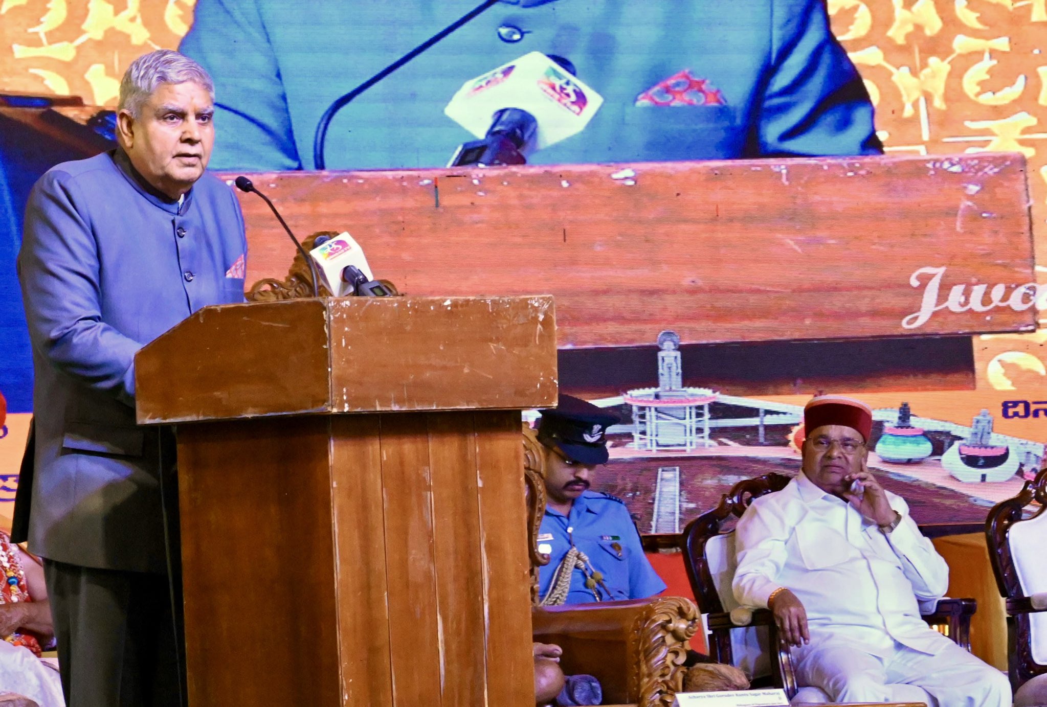 The Vice-President, Shri Jagdeep Dhankhar addressing the gathering at the inauguration of Sumeru Parvat at Navagraha Teertha Kshethra in Varur, Karnataka on January 16, 2025.