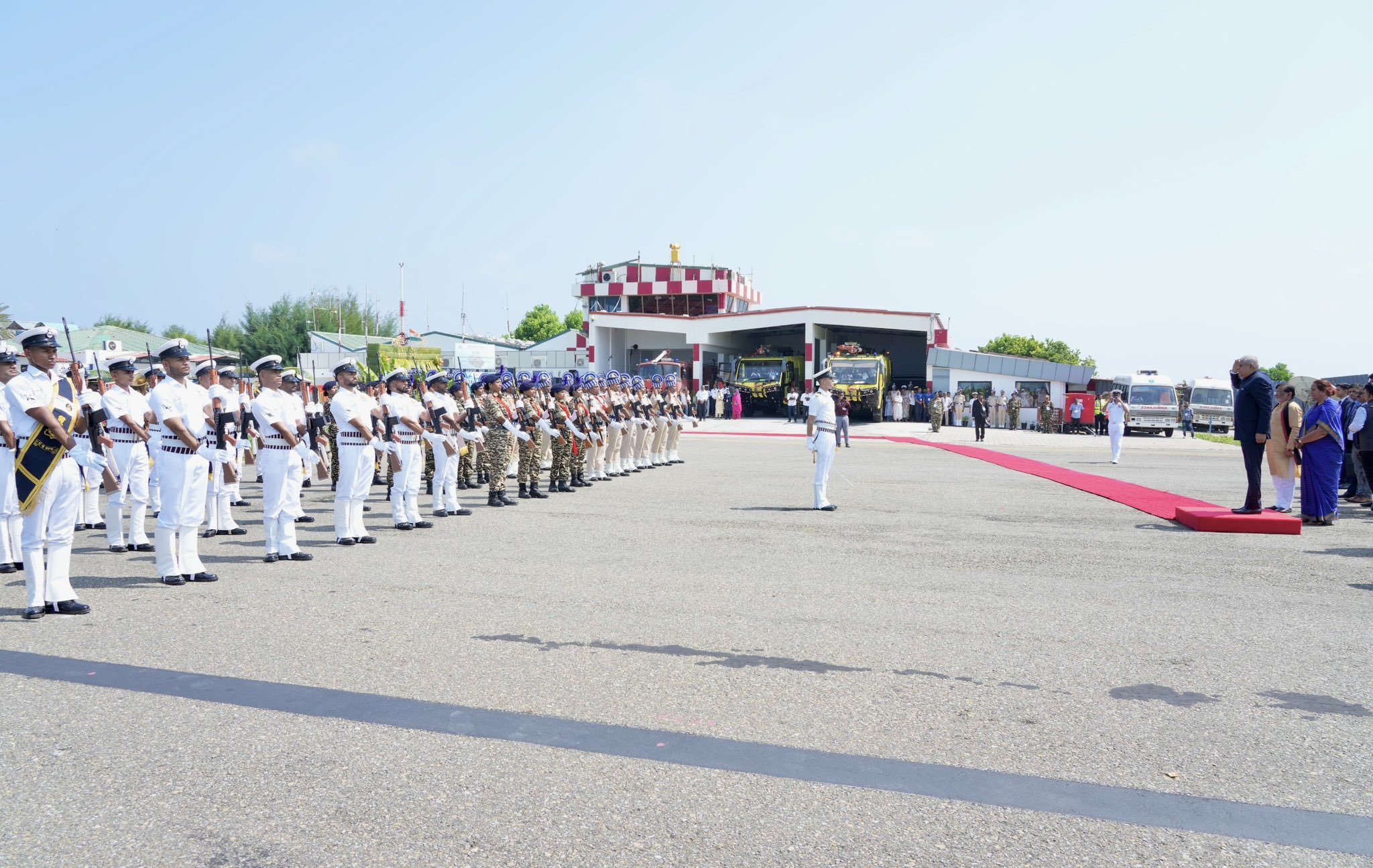 The Vice-President, Shri Jagdeep Dhankhar inspecting the Guard of Honour upon his arrival in Agatti, Lakshadweep on January 17, 2025.