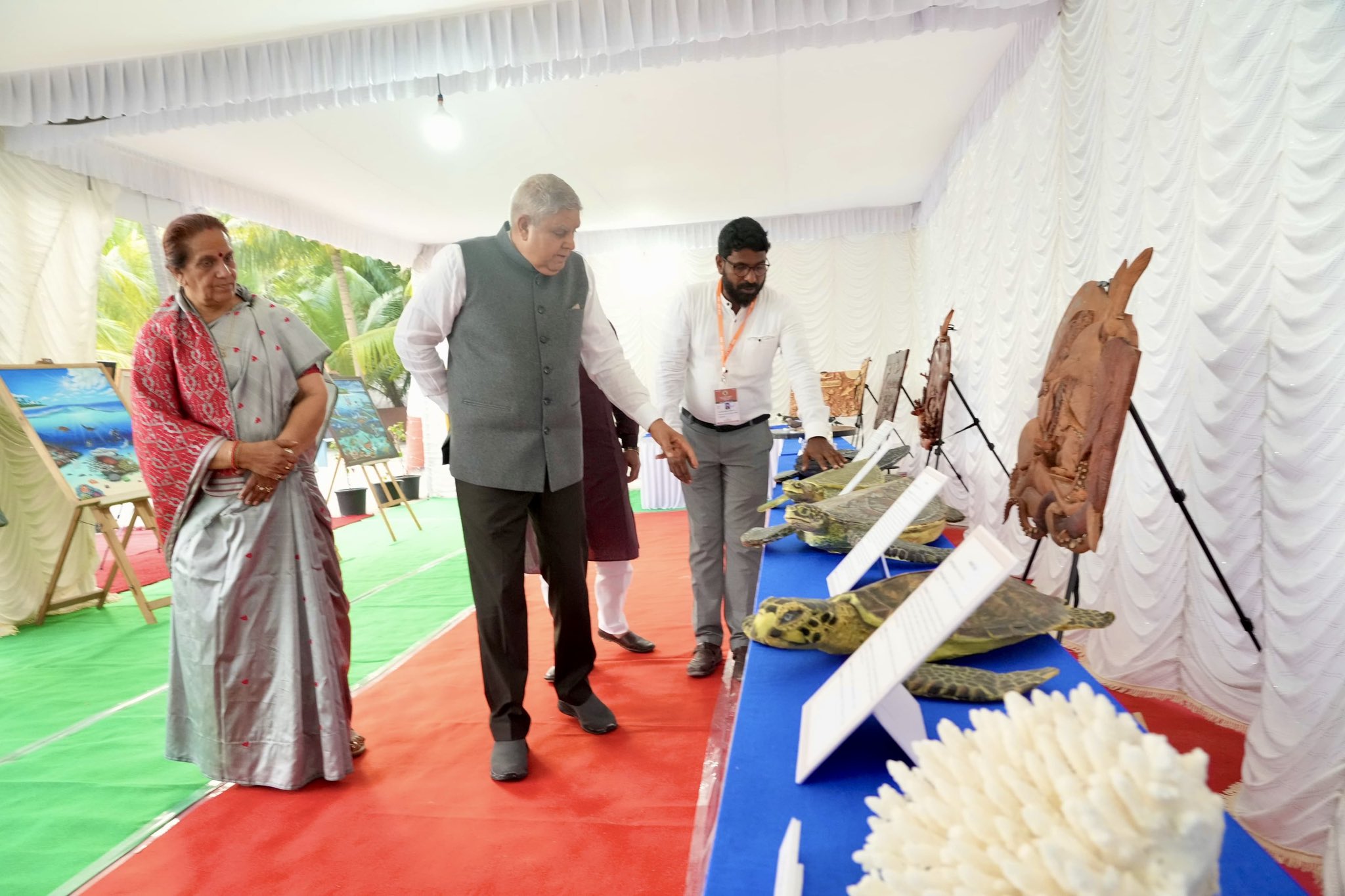 The Vice-President, Shri Jagdeep Dhankhar visiting the Lakshadweep Ecology Exhibition at Bangaram Island in Lakshadweep on January 18, 2025.