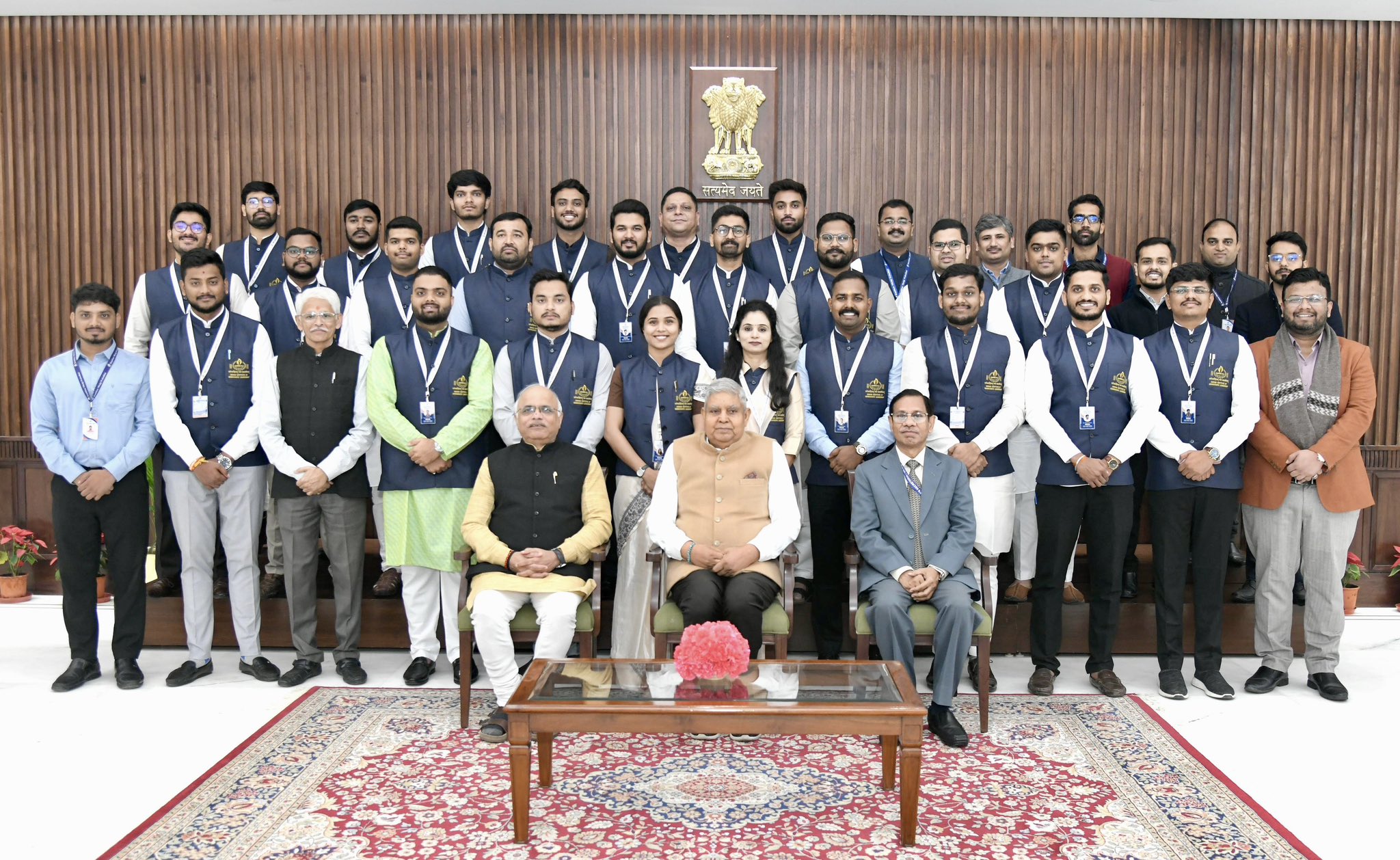 The Vice-President, Shri Jagdeep Dhankhar in a group photograph with the students of Indian Institute of Democratic Leadership (IIDL) in New Delhi on January 22, 2025