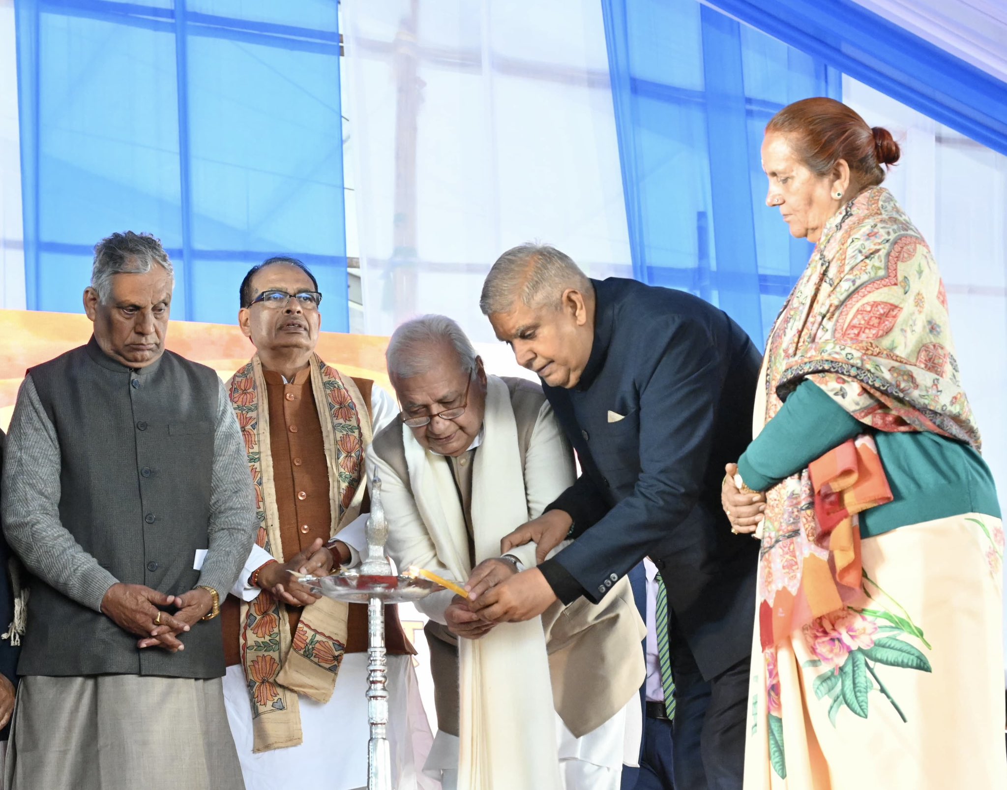 The Vice-President, Shri Jagdeep Dhankhar at the 101st birth anniversary of Bharat Ratna Karpoori Thakur at Gokhul Karpoori Phuleshwari Degree College in Samastipur, Bihar, on January 24, 2025 