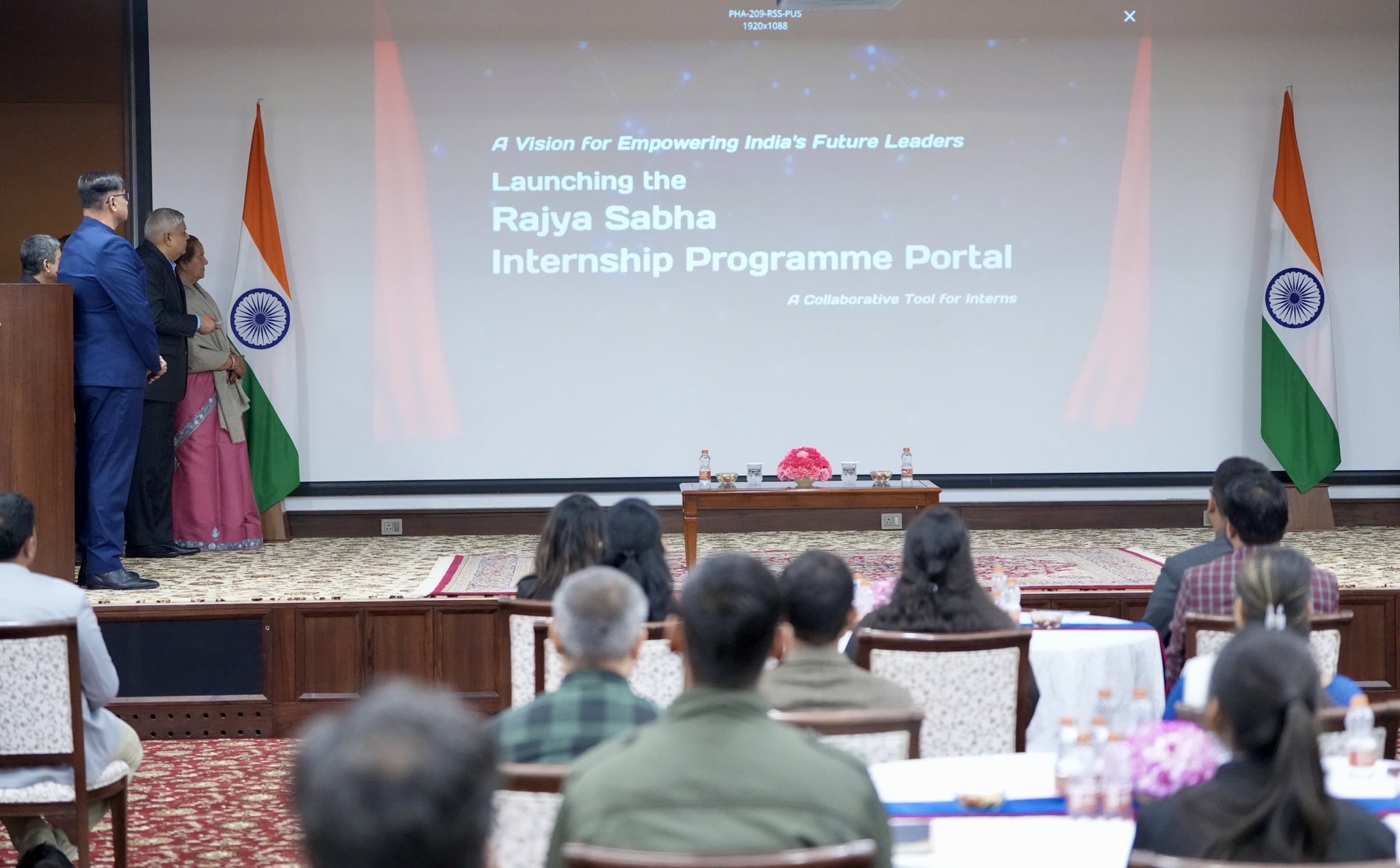 The Vice-President and Chairman, Rajya Sabha, Shri Jagdeep Dhankhar gracing the inaugural programme for the fifth batch of participants of the Rajya Sabha Internship Programme at the Vice-President's Enclave in New Delhi on January 27, 2025.