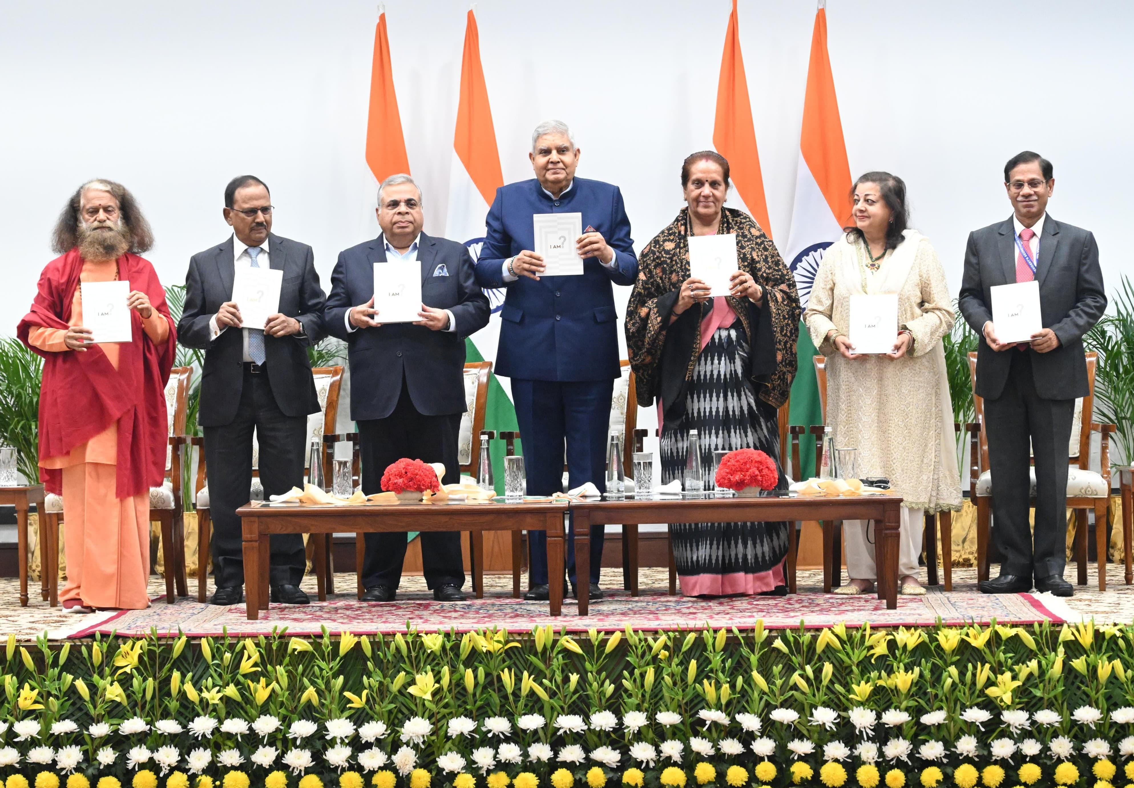 The Vice-President, Shri Jagdeep Dhankhar releasing the book, 'I AM?' compiled by Shri Gopichand P. Hinduja, Chairman of Hinduja Group, at Vice-President's Enclave in New Delhi on February 8, 2025.