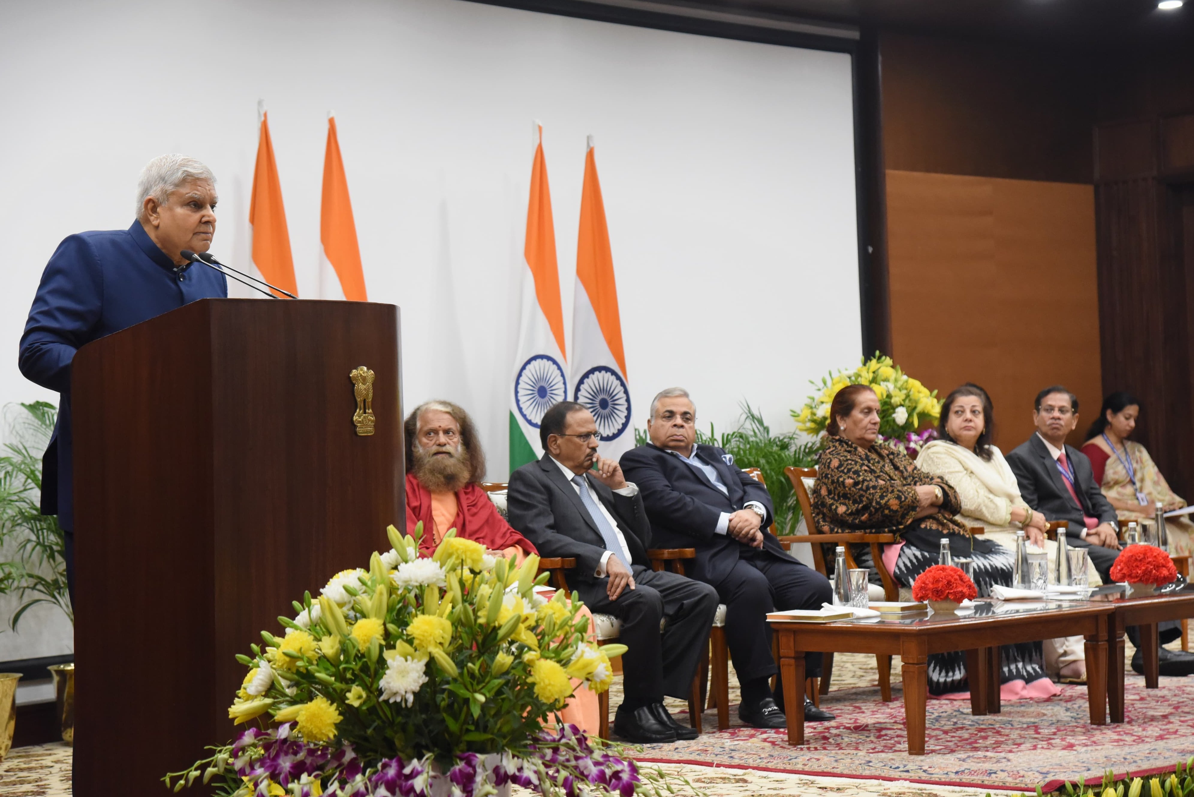 The Vice-President, Shri Jagdeep Dhankhar addressing the gathering at the launch of the book 'I AM?' compiled by Shri Gopichand P. Hinduja, Chairman of Hinduja Group, at Vice-President's Enclave in New Delhi on February 8, 2025.