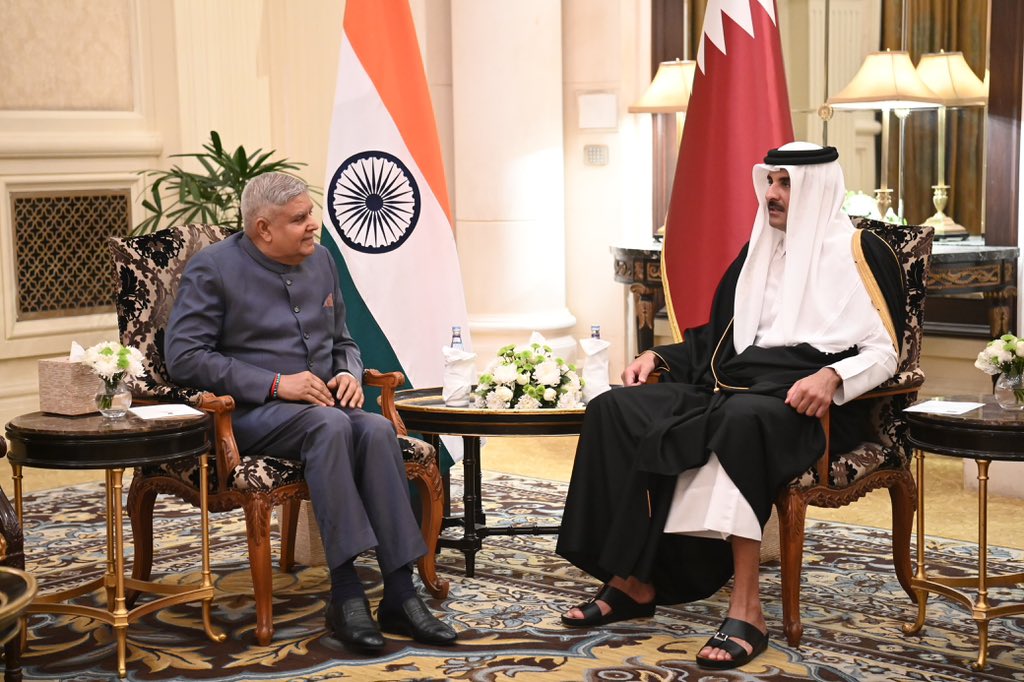 The Vice-President, Shri Jagdeep Dhankhar called on HH Sheikh Tamim Bin Hamad Al-Thani, Amir of the State of Qatar in New Delhi on February 19, 2025.