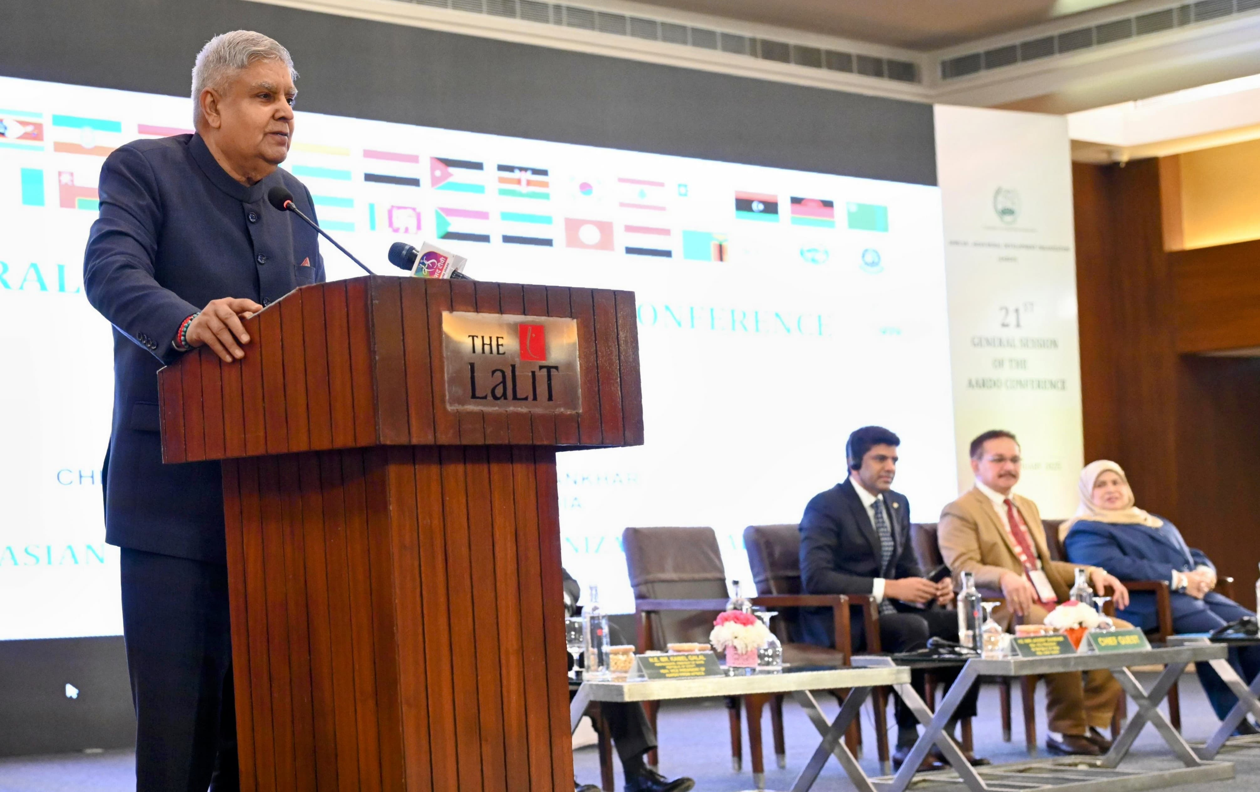 The Vice-President, Shri Jagdeep Dhankhar addressing the inaugural session of the 21st African-Asian Rural Development Organization (AARDO) Conference in New Delhi on February 21, 2025.