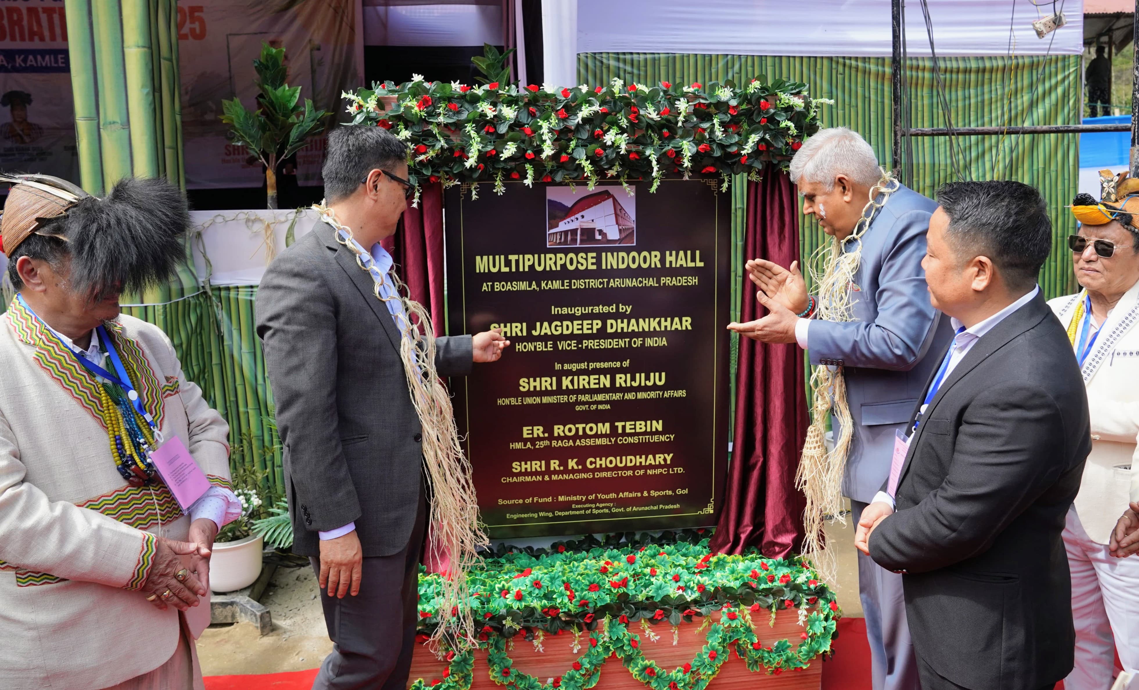 The Vice-President, Shri Jagdeep Dhankhar inaugurating the Multipurpose Indoor Hall at Boasimla in Kamle, Arunachal Pradesh on February 26, 2025.