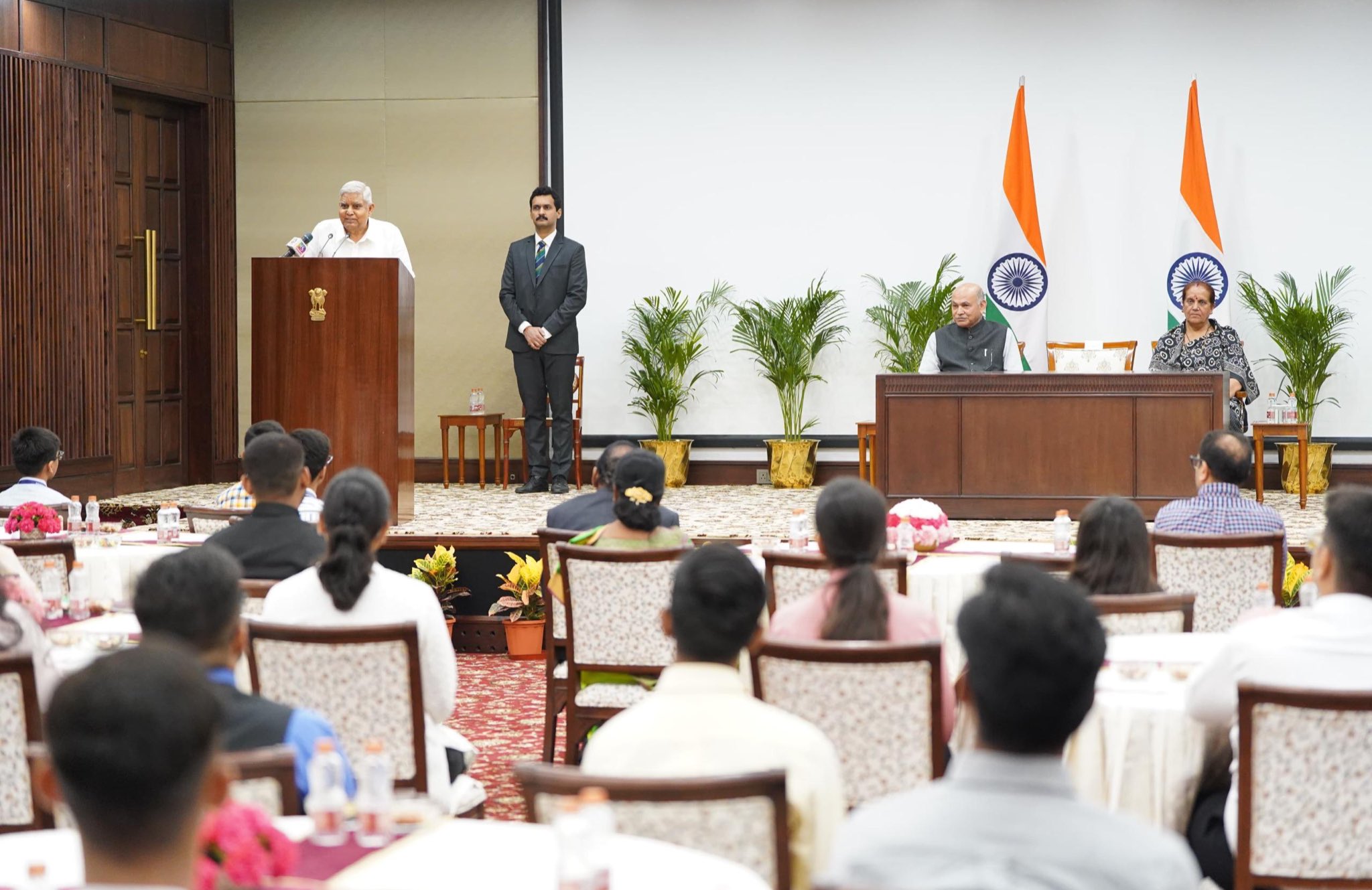 The Vice-President and Chairman, Rajya Sabha, Shri Jagdeep Dhankhar at the inaugural programme for the seventh batch of participants of the Rajya Sabha Internship Programme at the Vice-President's Enclave in New delhi on May 27, 2025. 
