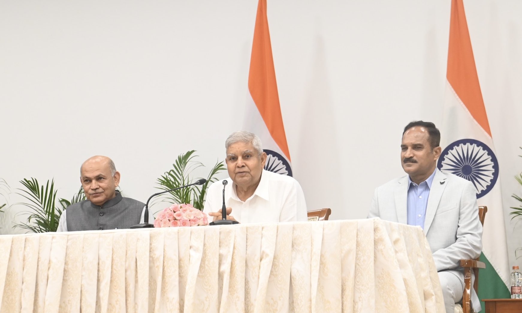  The Vice-President and Chairman, Rajya Sabha, Shri Jagdeep Dhankhar, addresses the concluding programme of the 7th batch of the Rajya Sabha Internship Programme at the Vice-President's Enclave, New Delhi, on June 20, 2025. 