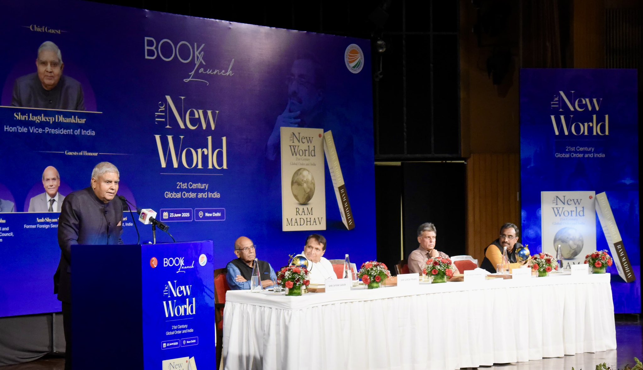 The Vice-President, Shri Jagdeep Dhankhar addressing the gathering at the release of book "The New World: 21st Century Global Order and India" authored by Shri Ram Madhav in New Delhi on June 23, 2025.