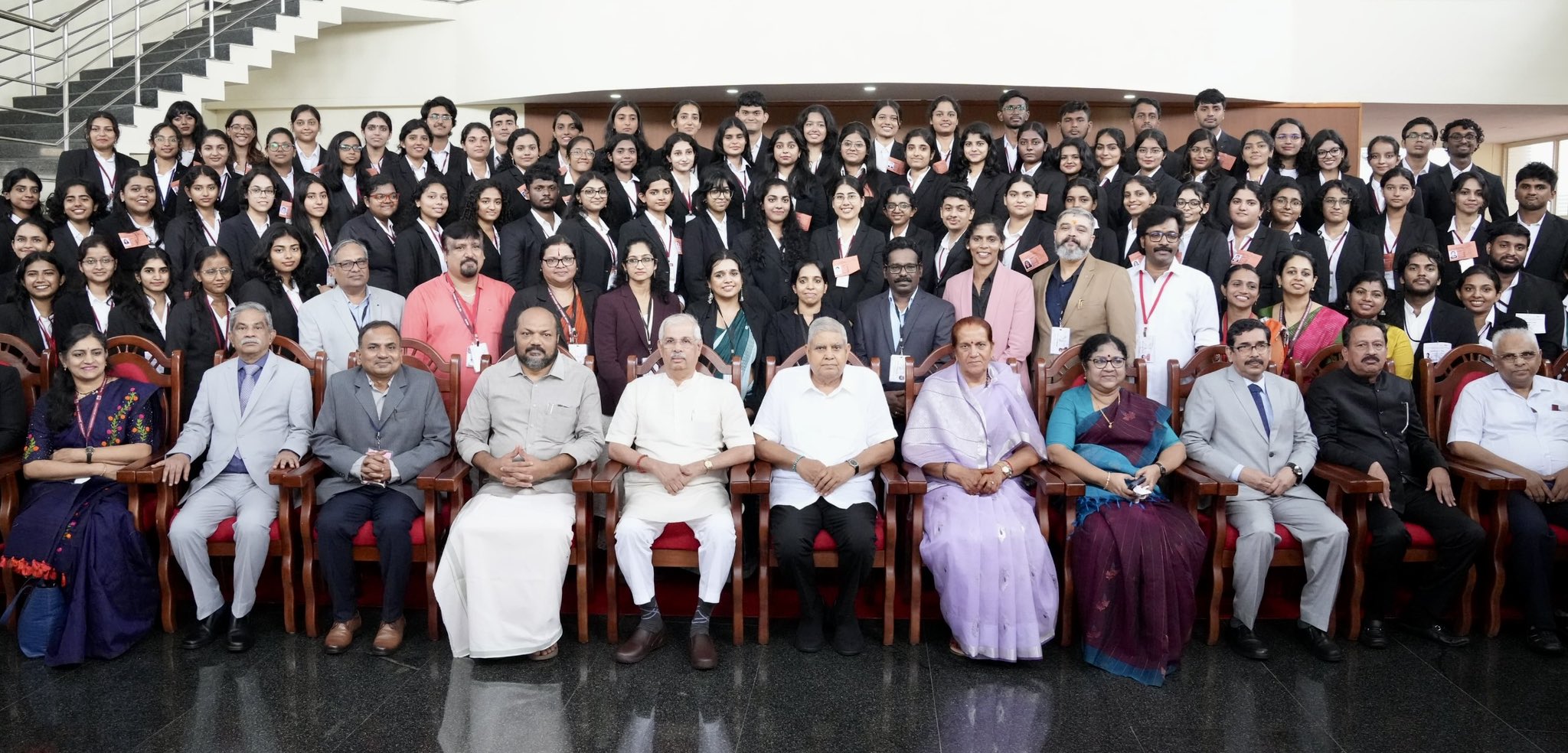 The Vice-President, Shri Jagdeep Dhankhar, in a group photograph with the students and faculty members of National University of Advanced Legal Studies (NUALS) in Kochi, Kerala on July 7, 2025.