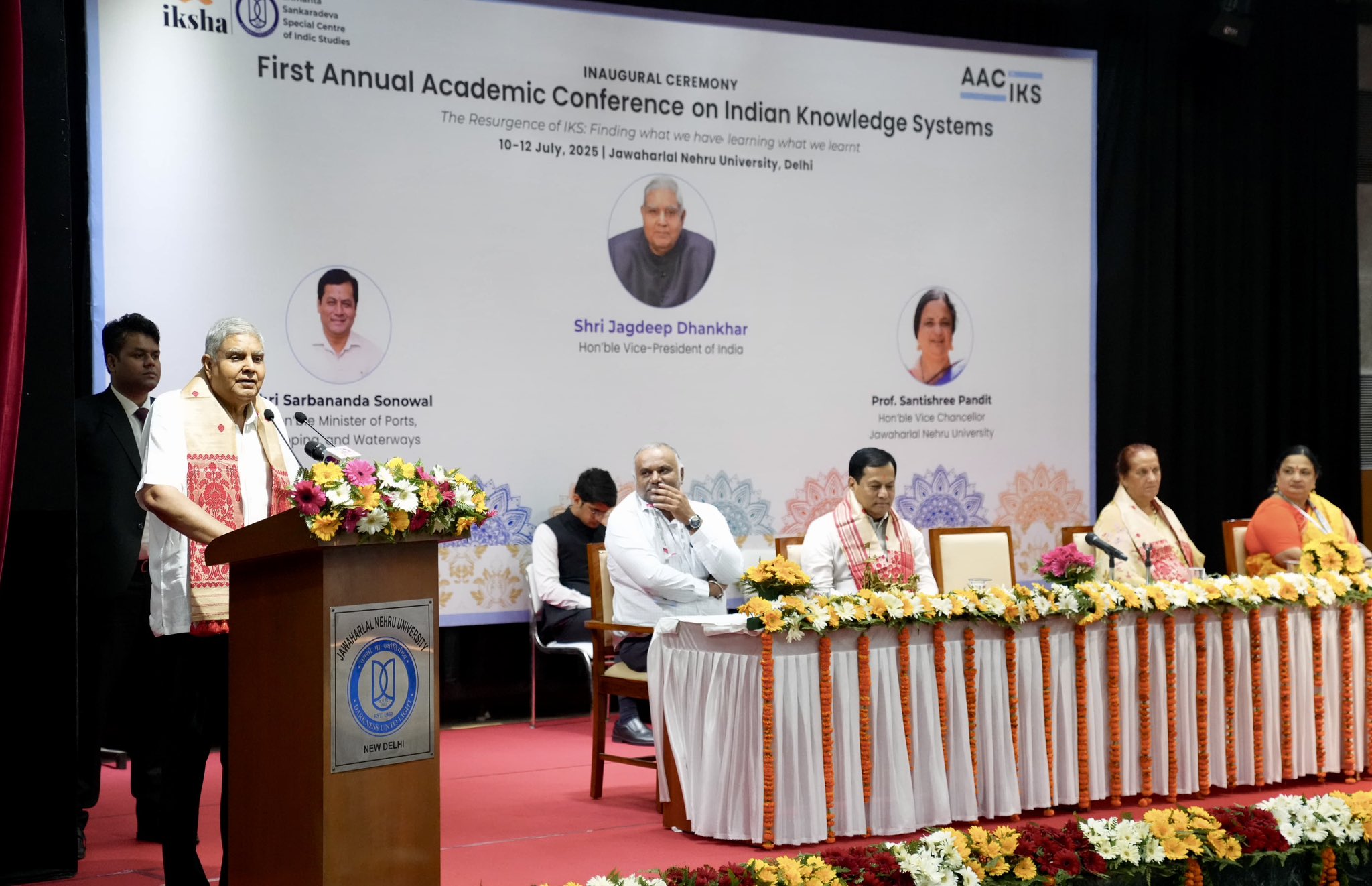 The Vice-President, Shri Jagdeep Dhankhar addressing the First Annual Academic Conference on Indian Knowledge Systems (IKS) at Jawaharlal Nehru University in New Delhi on July 10, 2025.