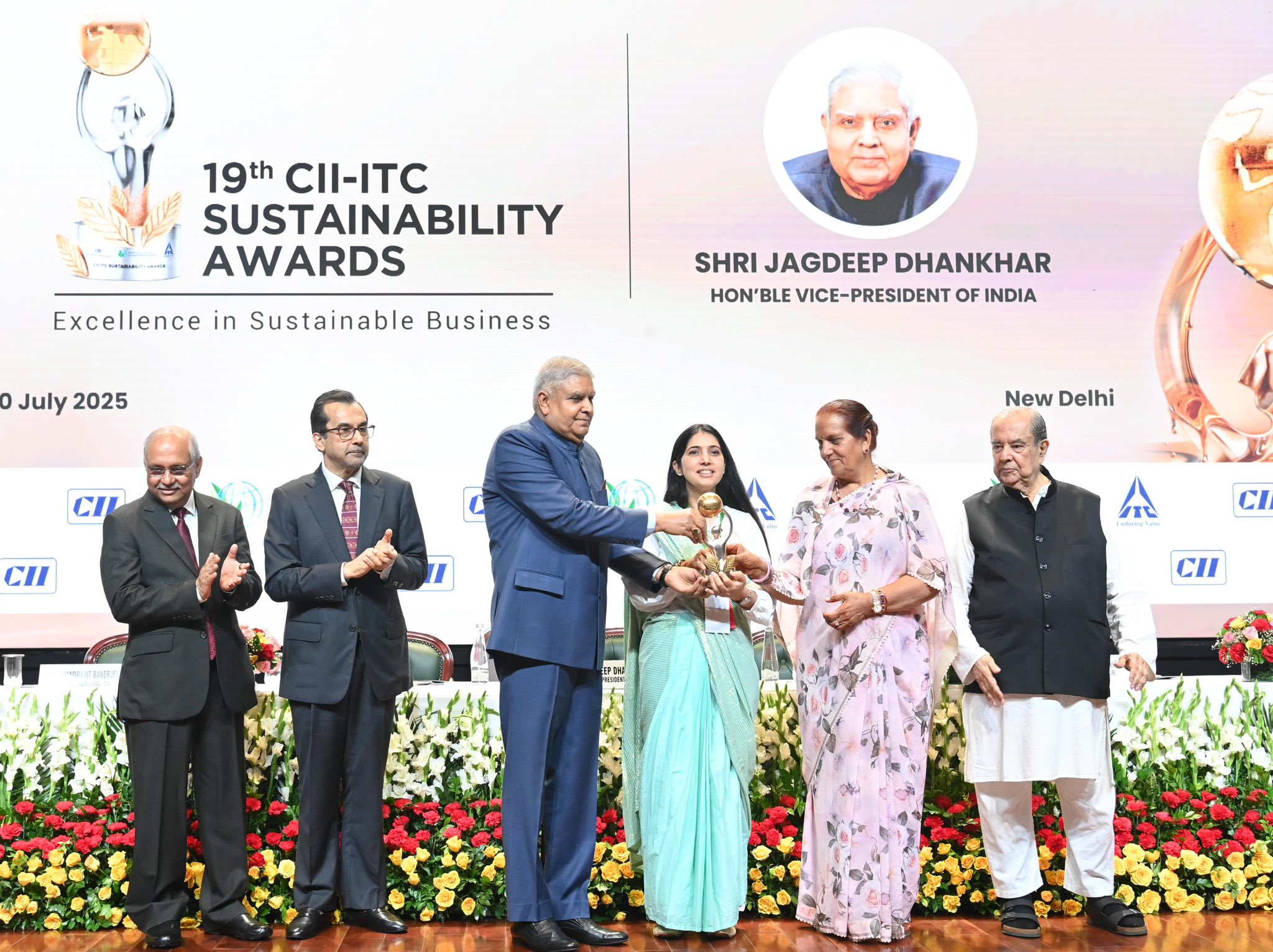The Vice-President, Shri Jagdeep Dhankhar at the 19th Edition of the CII-ITC Sustainability Awards at Bharat Mandapam in New Delhi on July 10, 2025.