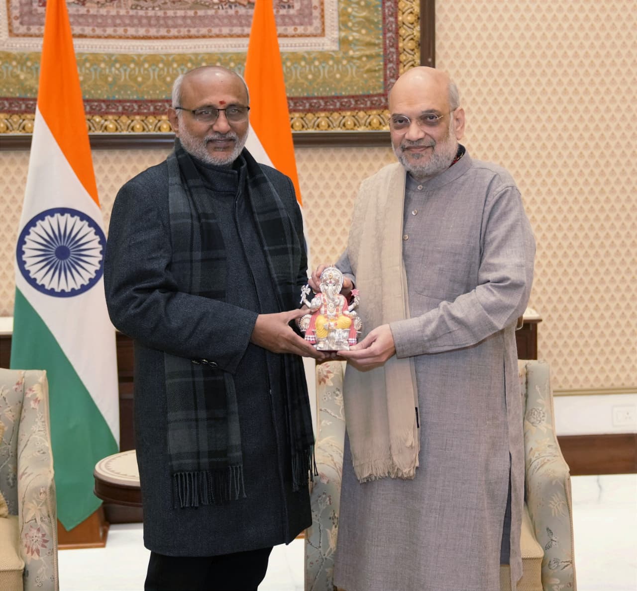 Union Home Minister and Minister of Cooperation, Shri Amit Shah, met Vice-President Shri C. P. Radhakrishnan at the Vice-President’s Enclave on 10.12.2025.