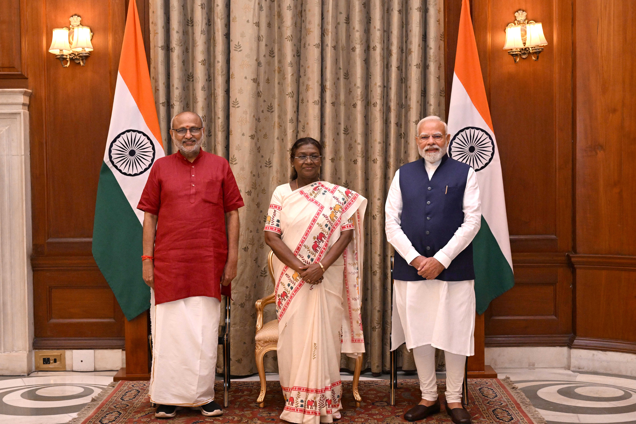 The President of India, Smt Droupadi Murmu administered the Oath of Office of Vice President of India to Shri C. P. Radhakrishnan at a Swearing-in-Ceremony held at Ganatantra Mandap, in Rashtrapati Bhavan on September 12, 2025.