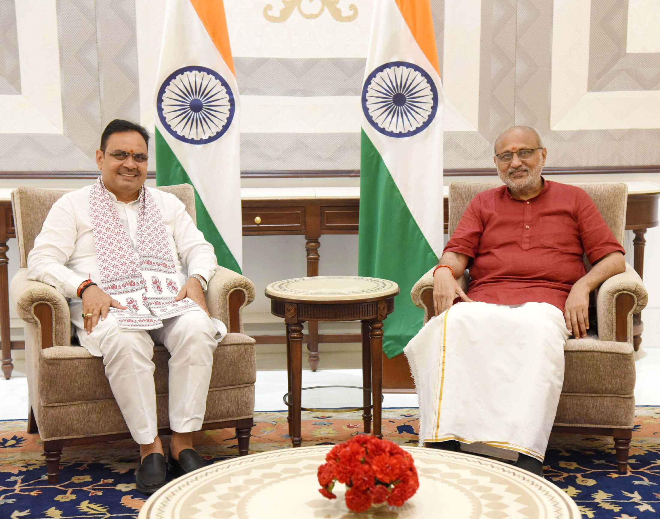 The Vice President of India, Shri C.P. Radhakrishnan meeting with the Chief Minister of Rajasthan, Shri Bhajan Lal Sharma, in New Delhi on September 12, 2025.