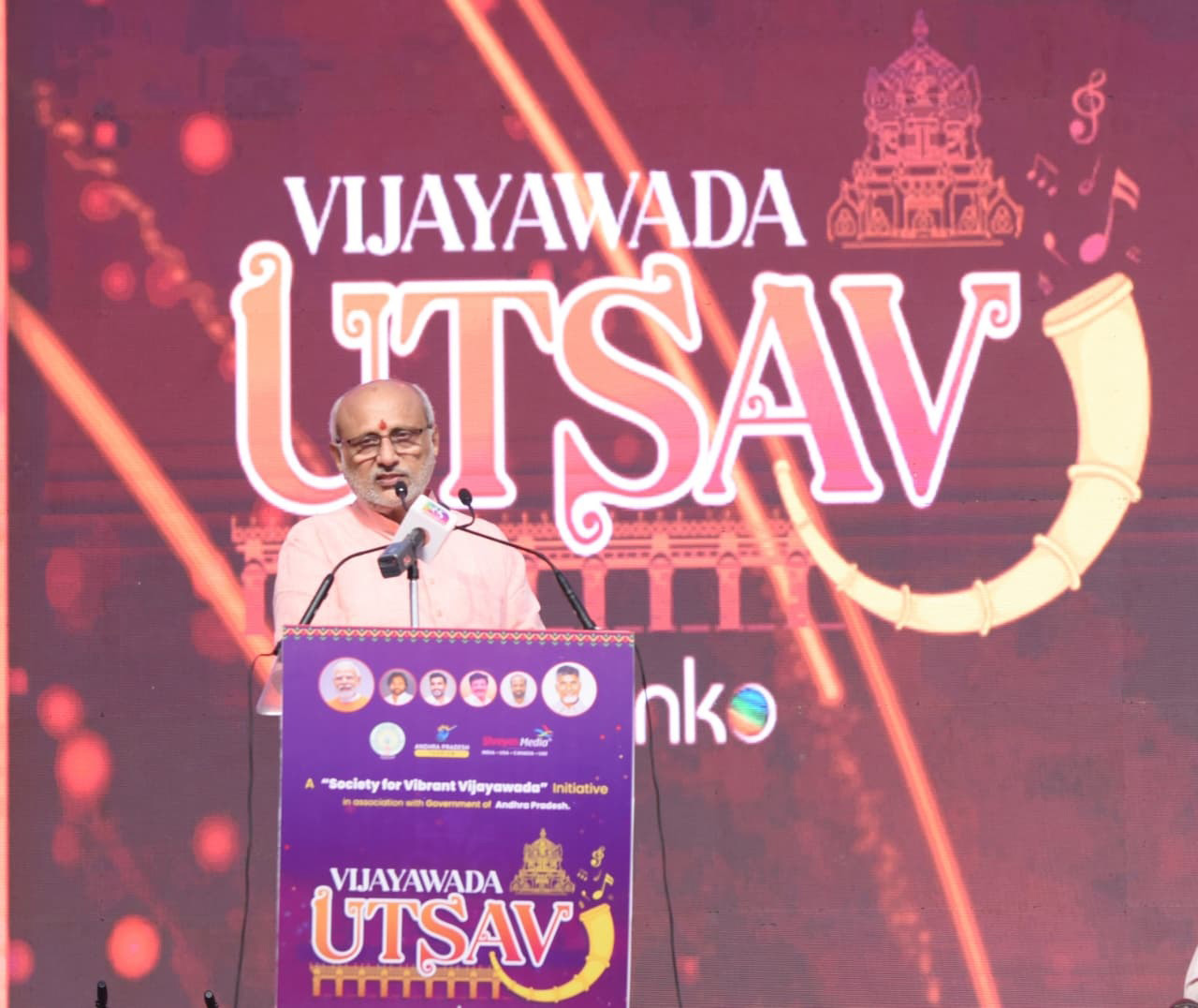 The Vice-President of India, Shri C. P. Radhakrishnan addressing the Vijaywada Utsav event, in Andhra Pradesh on September 24, 2025.