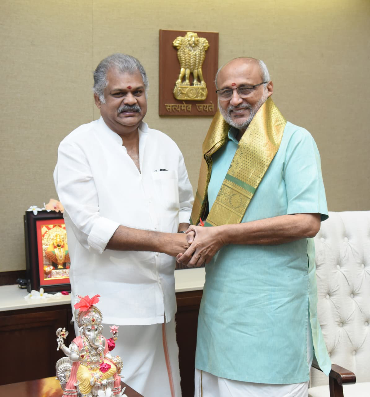 The Vice President of India, Shri C. P. Radhakrishnan met the Member of Parliament (Rajya Sabha), Shri G. K. Vasan at Vice-President’s Enclave, in New Delhi on September 29, 2025.