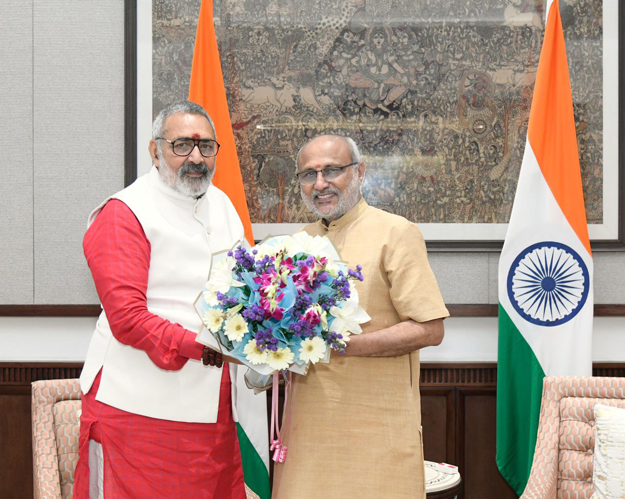 The Vice President of India, Shri C. P. Radhakrishnan met the Union Minister of Textiles, Shri Giriraj Singh at Vice-President’s Enclave, in New Delhi on September 30, 2025.