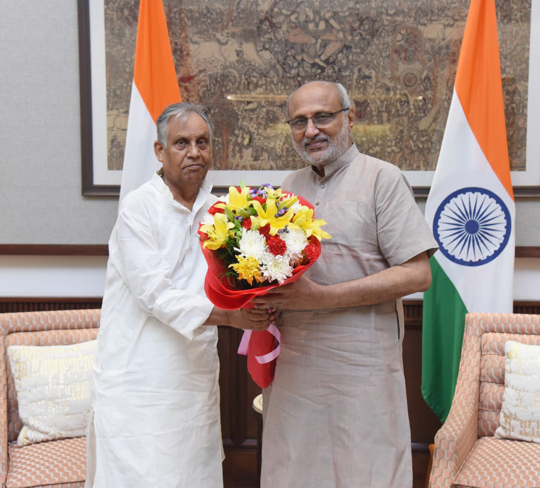 The Vice President of India & Chairman of the Rajya Sabha, Shri C. P. Radhakrishnan met the Minister of State for Agriculture & Farmers Welfare, Shri Ram Nath Thakur at Vice-President’s Enclave, in New Delhi on October 01, 2025.