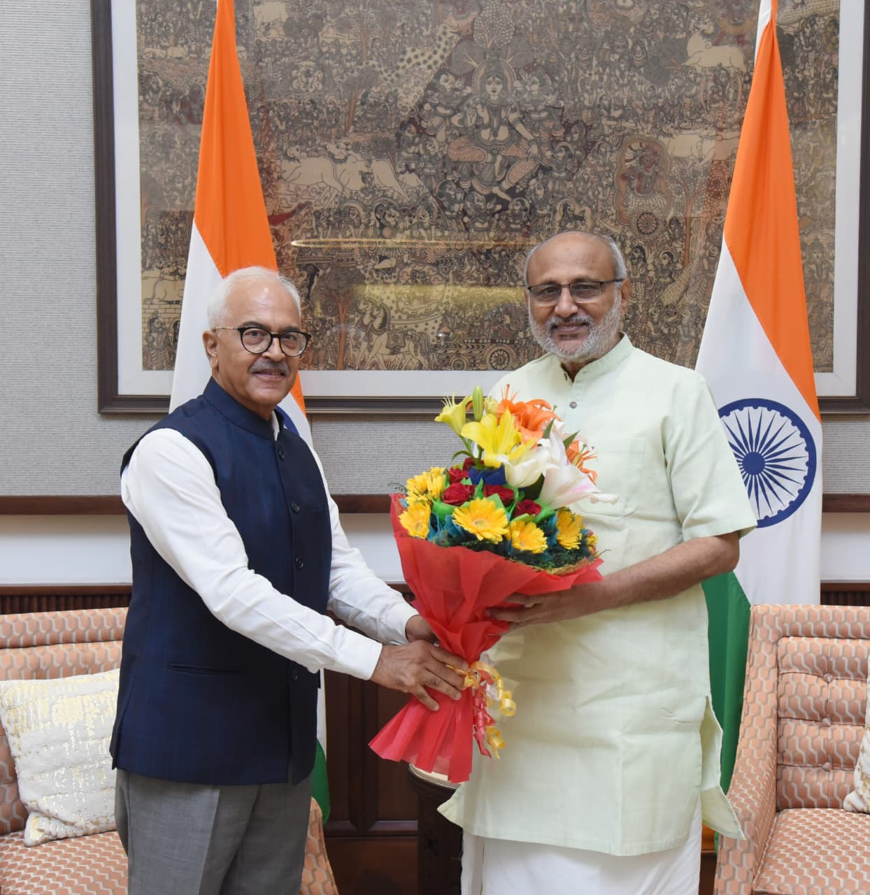 The Governor of Manipur & Nagaland, Shri Ajay Kumar Bhalla, called on the Vice President of India Shri C. P. Radhakrishnan at Vice President’s Enclave, in New Delhi on October 3, 2025.