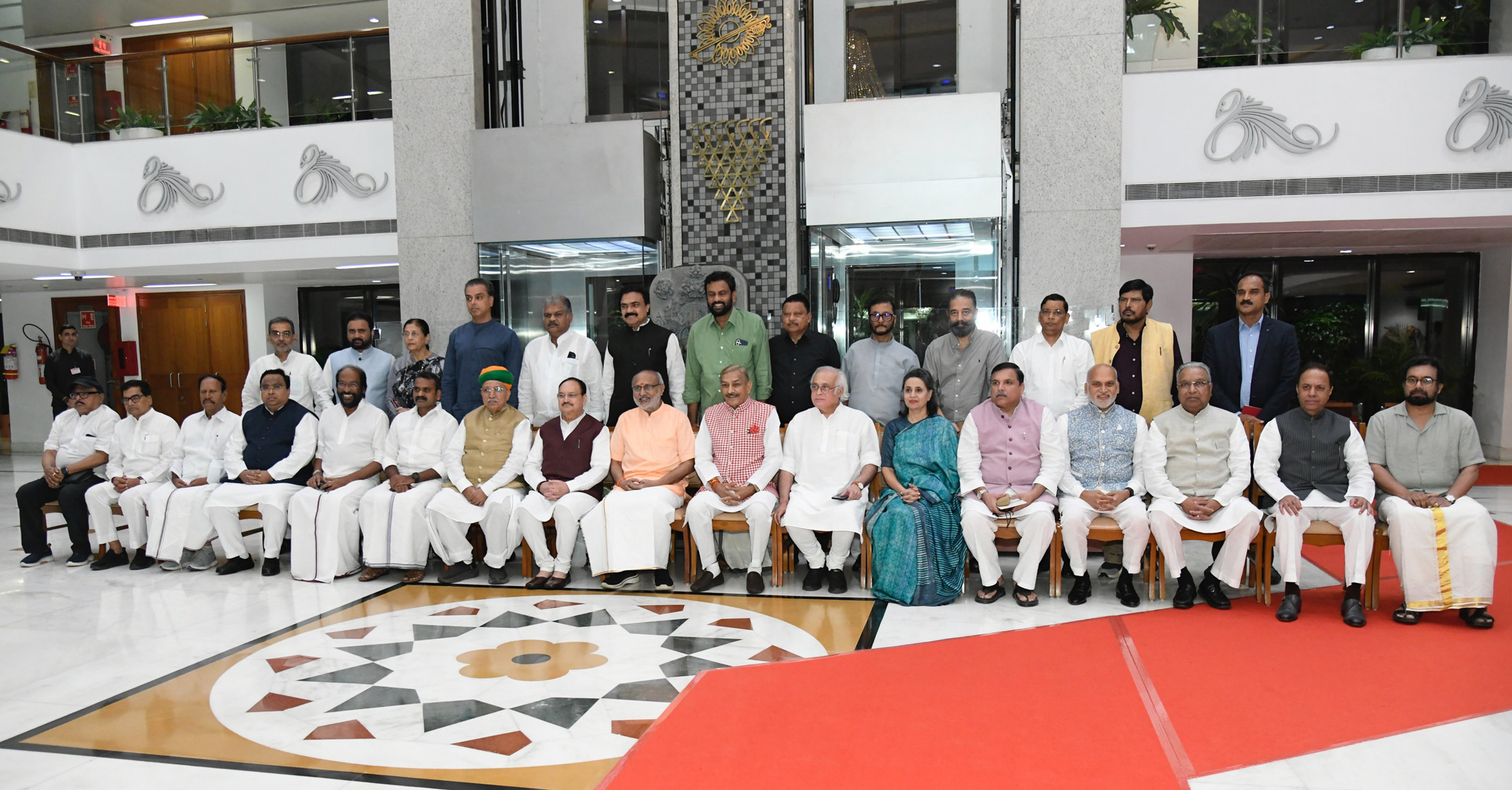 The Vice President of India & Chairman of the Rajya Sabha, Shri C. P. Radhakrishnan met the Floor Leaders of various parties of Rajya Sabha to discuss ways for ensuring the effective functioning of the Upper House, in New Delhi on October 07, 2025.