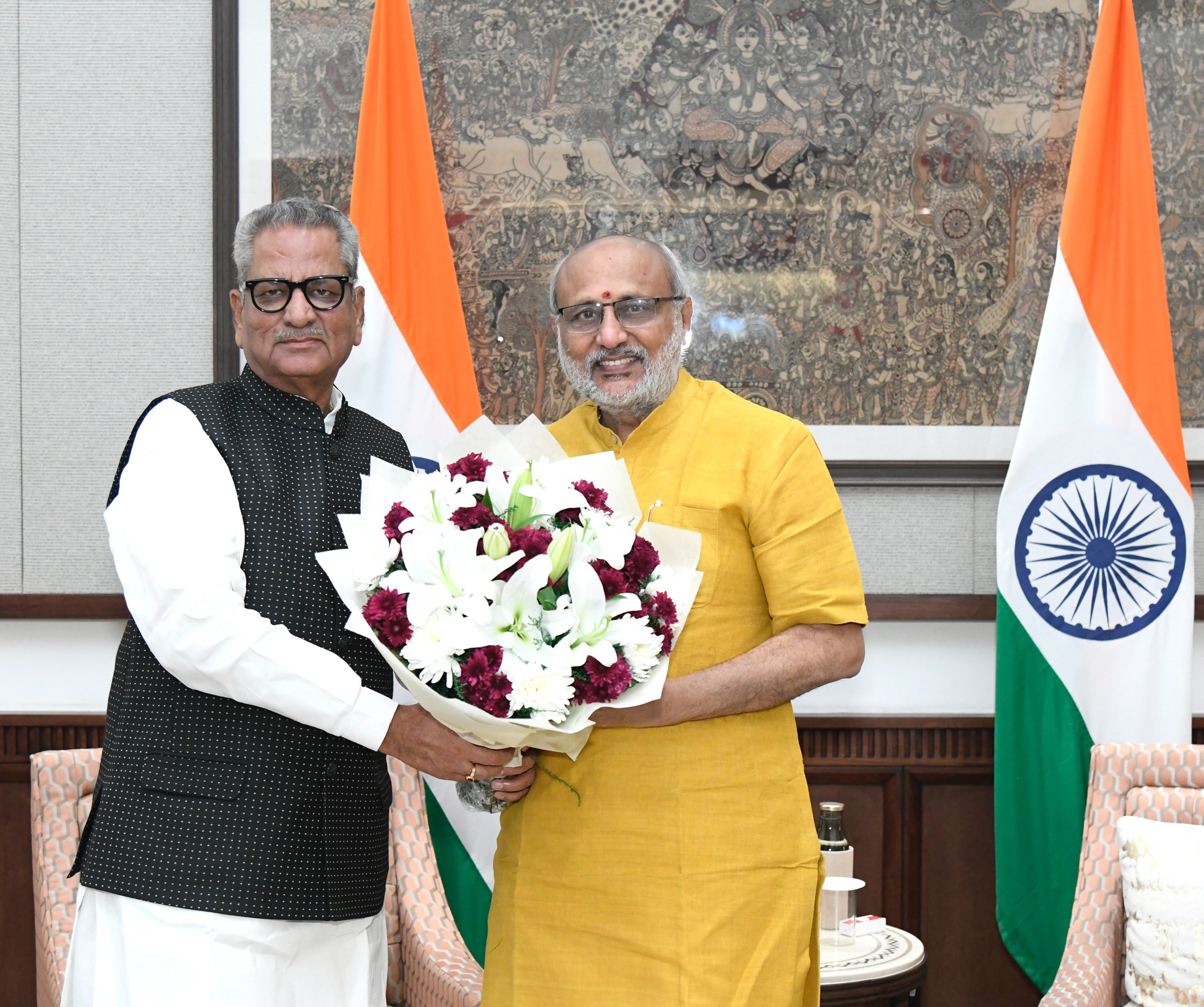 The Vice President of India & Chairman of the Rajya Sabha, Shri C. P. Radhakrishnan met the Chief Minister of Haryana, Shri Nayab Singh Saini at Vice-President’s Enclave, in New Delhi on October 09, 2025.
