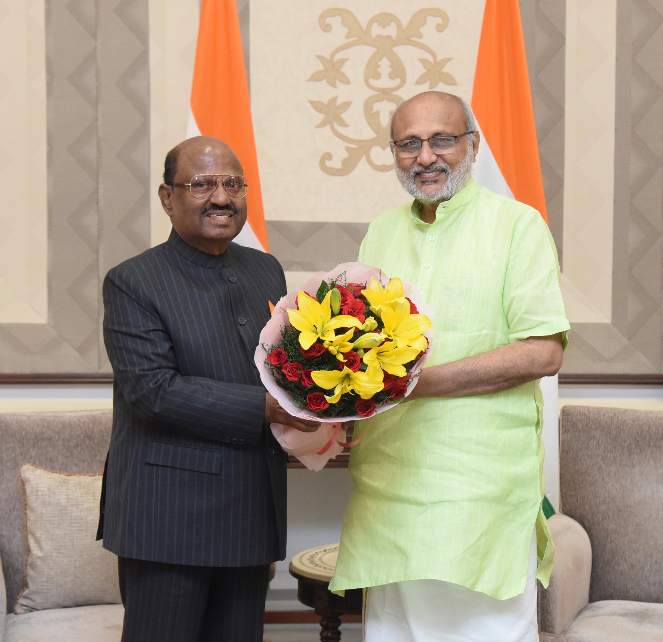 The Vice President of India & Chairman of the Rajya Sabha, Shri C. P. Radhakrishnan met the Governor of West Bengal, Dr. C. V. Ananda Bose at the Vice-President’s Enclave, in New Delhi on October 10, 2025.