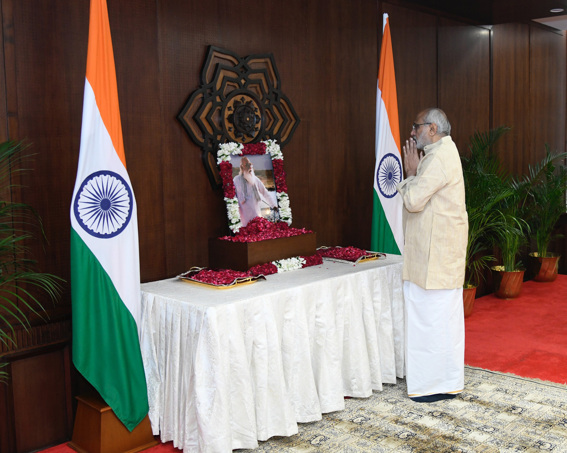 The Vice President of India & Chairman of the Rajya Sabha, Shri C. P. Radhakrishnan paid floral tributes to Bharat Ratna Nanaji Deshmukh Ji, on his birth anniversary at Vice-President’s Enclave, in New Delhi on October 10, 2025.
