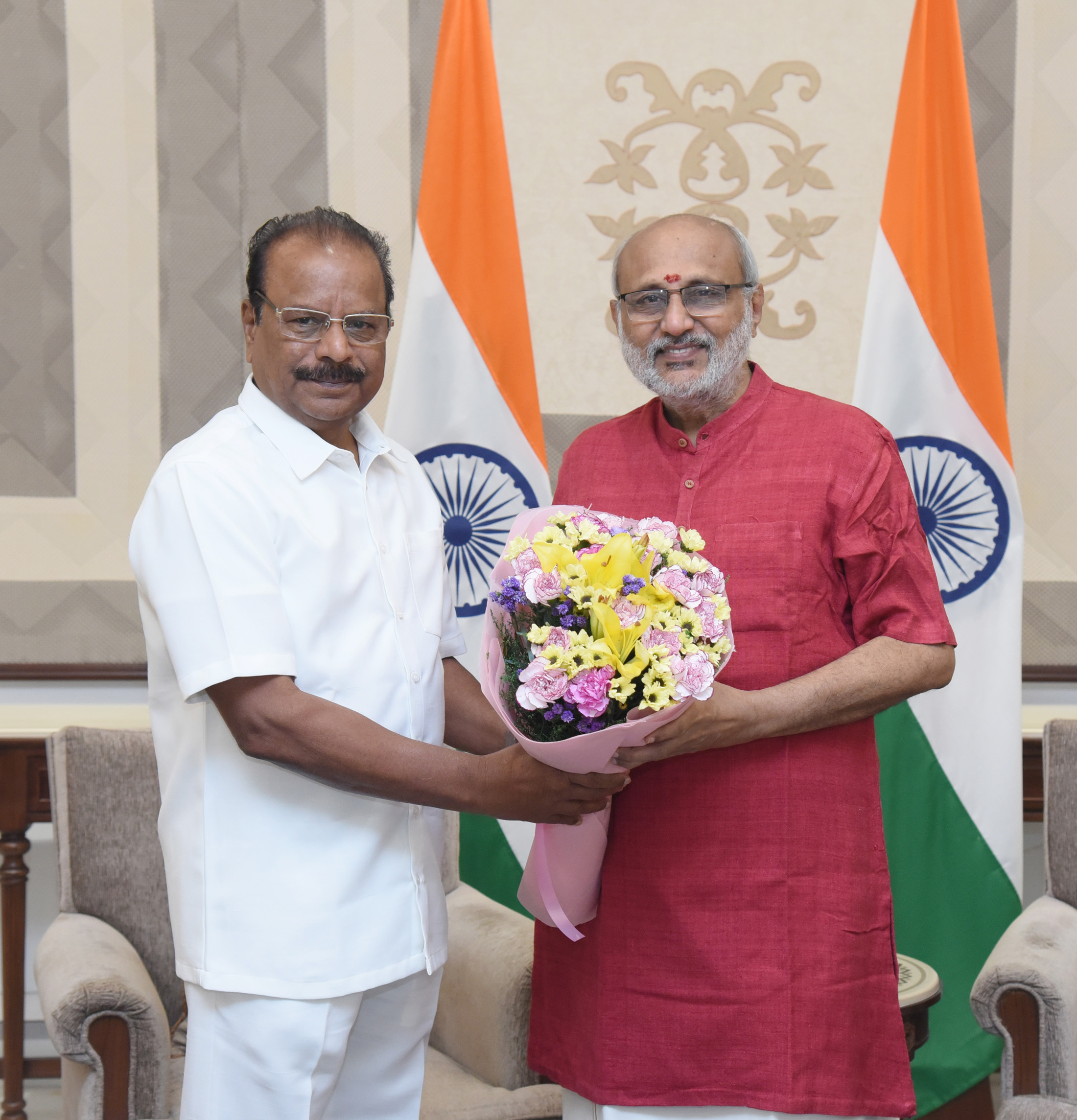The Vice President of India & Chairman of the Rajya Sabha, Shri C. P. Radhakrishnan met the Governor of Tripura, Shri Indrasena Reddy Nallu at Vice-President’s Enclave, in New Delhi on October 12, 2025.