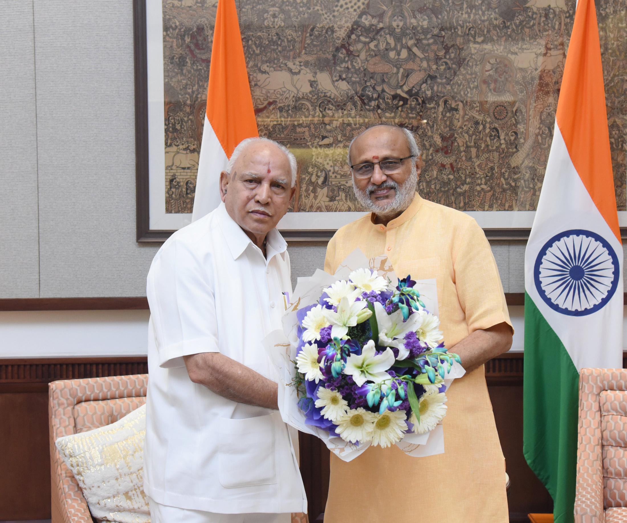 The Vice President of India & Chairman of the Rajya Sabha, Shri C. P. Radhakrishnan met the Former Chief Minister of Karnataka, Shri B. S. Yediyurappa at Vice-President’s Enclave, in New Delhi on October 13, 2025.