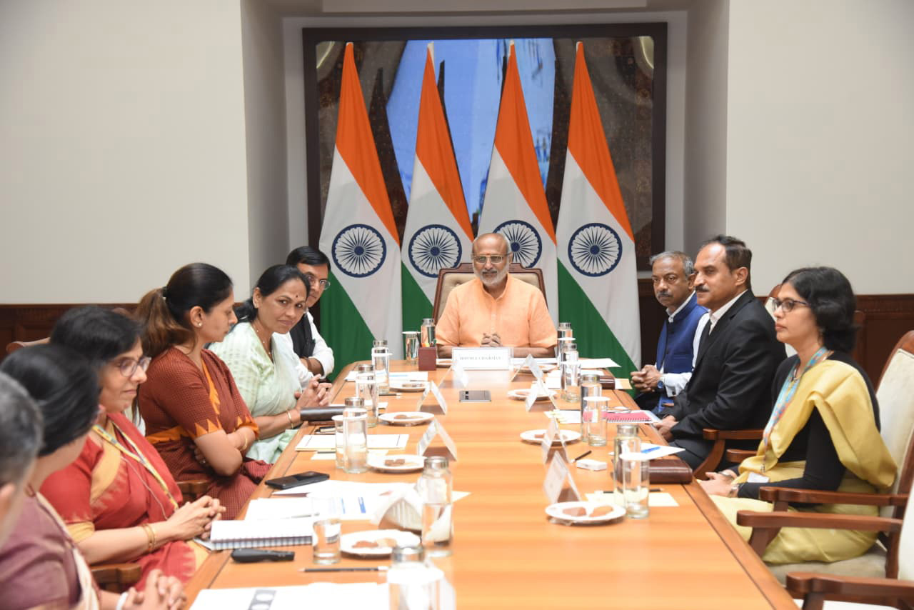 The Vice President of India & Chairman of the Rajya Sabha, Shri C. P. Radhakrishnan was briefed on key initiatives of the Ministry of Labour & Employment at Parliament House, in New Delhi on October 14, 2025.
