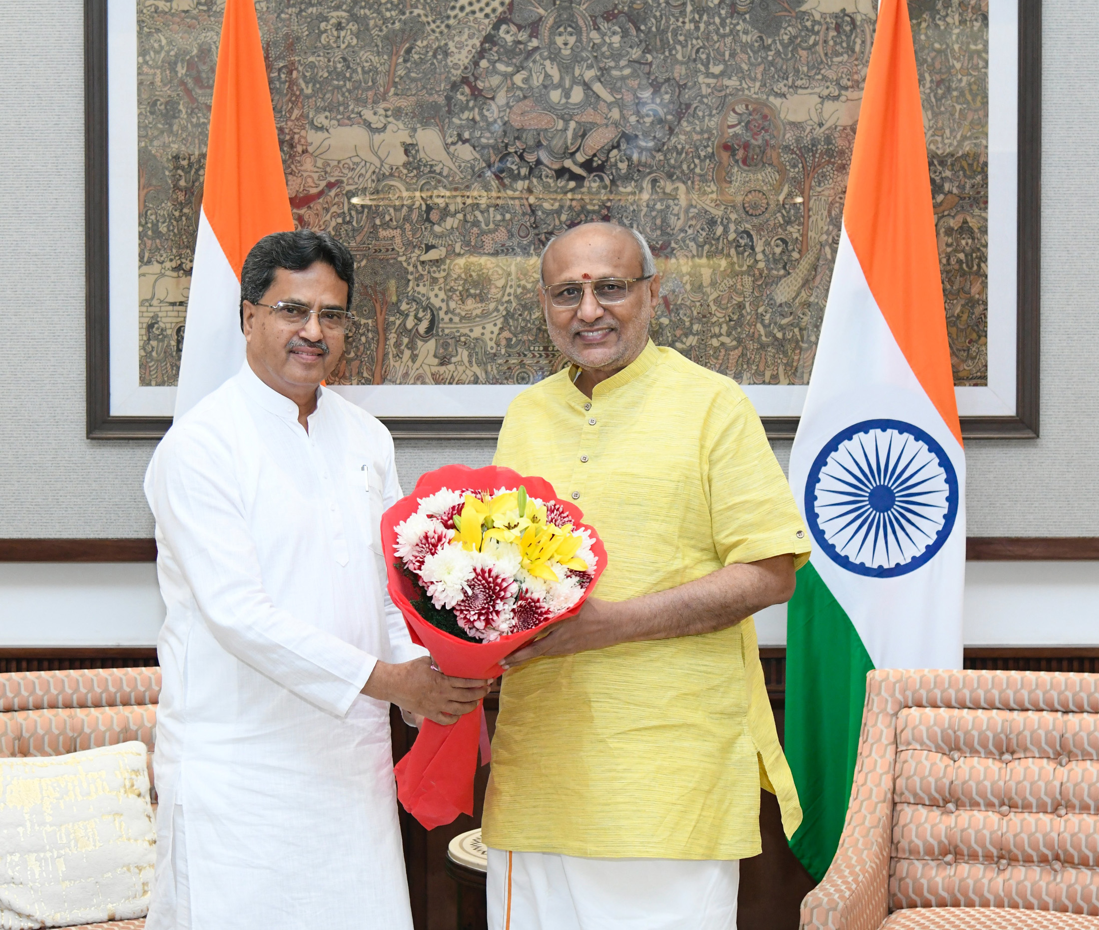 The Vice-President of India & Chairman of the Rajya Sabha, Shri C. P. Radhakrishnan called on the Chief Minister of Tripura, Prof. (Dr.) Manik Saha at Vice-President’s Enclave, in New Delhi on October 15, 2025.