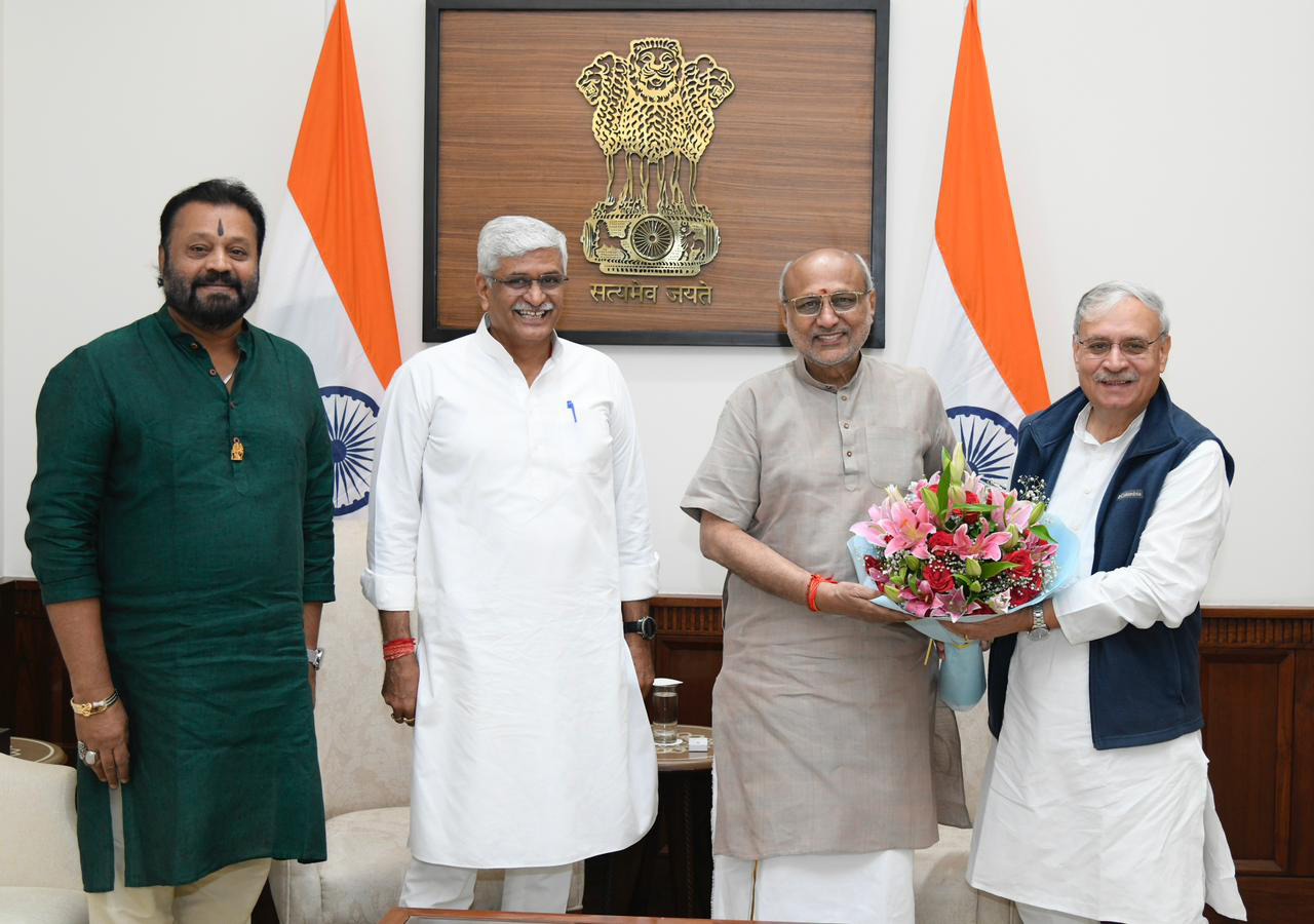 The Union Minister of Culture and Tourism, Shri Gajendra Singh Shekhawat along with the Union Ministers of State, Shri Rao Inderjit Singh and Shri Suresh Gopi called on the Vice President of India & Chairman of the Rajya Sabha, Shri C. P. Radhakrishnan at Parliament House, in New Delhi on October 17, 2025.