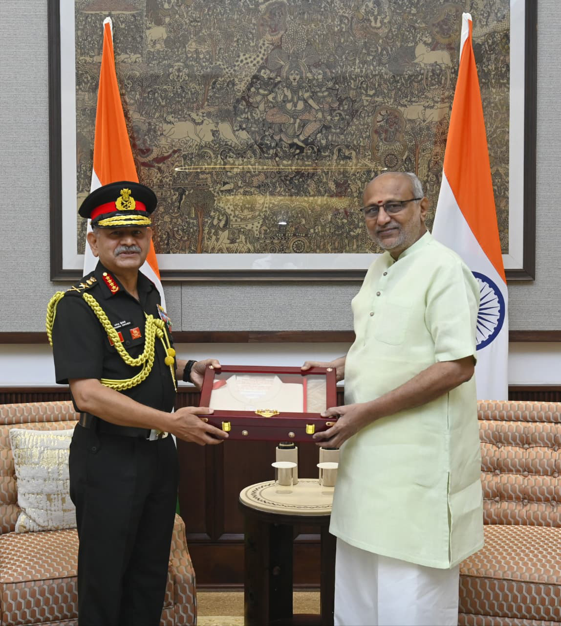 The Chief of the Army Staff, General Upendra Dwivedi, called on the Hon’ble Vice-President Shri C. P. Radhakrishnan at the Vice-President’s Enclave, in New Delhi on November 08, 2025.