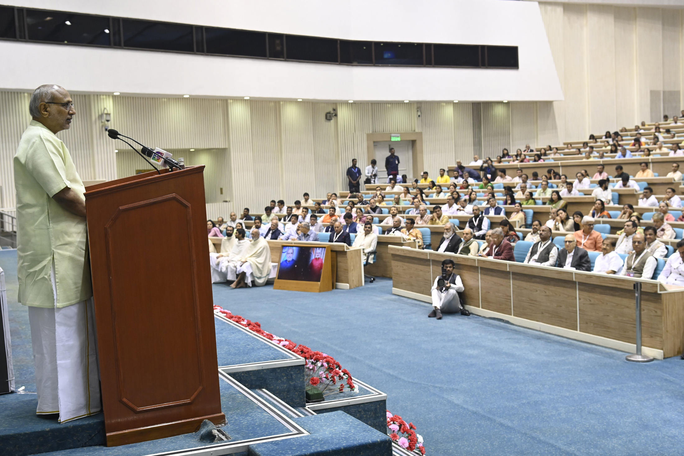 The Vice-President of India Shri C. P. Radhakrishnan graced the Eighth 180 Upvas Parna Ceremony of Jain Acharya Shri Hansratna Surishwarji Maharaj Ji at Vigyan Bhawan, in New Delhi on November 08, 2025.