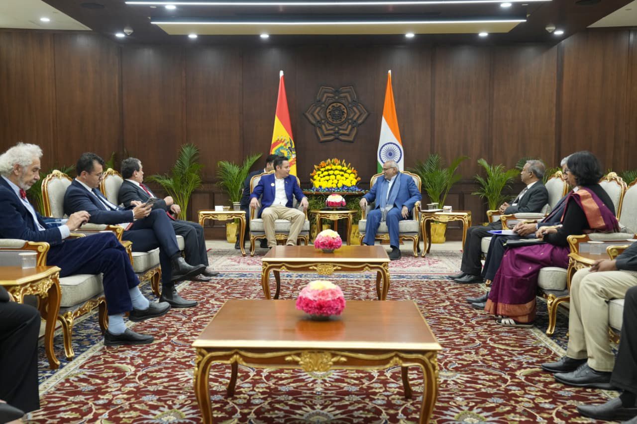 Vice President of Bolivia, H.E. Edmand Lara Montaño, called on the Hon'ble Vice President of India, Shri C. P. Radhakrishnan, at Uprashtrapati Bhavan in New Delhi on 19.02.2026 on the sidelines of the India AI Impact Summit 2026