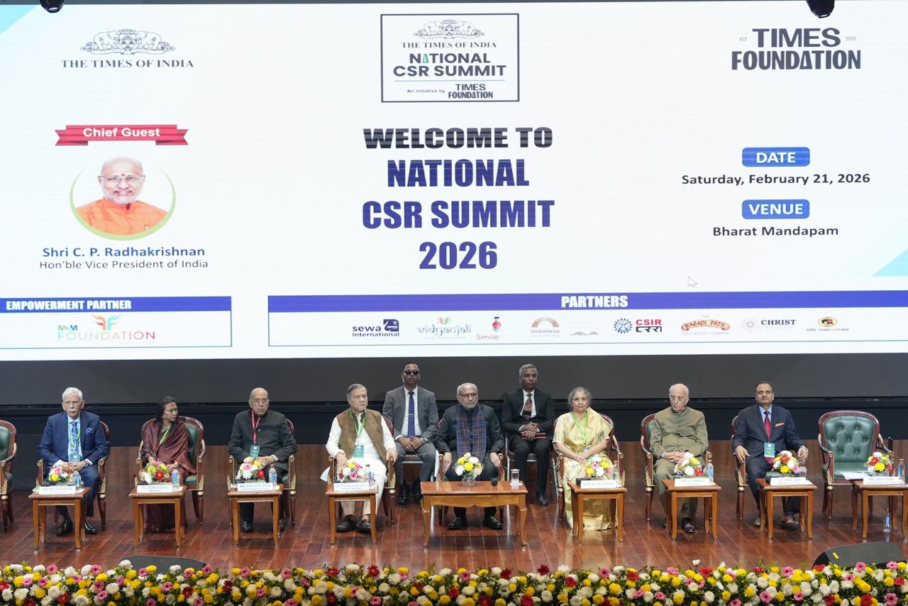 Vice President Shri C. P. Radhakrishnan graced the National CSR Summit 2026 organised by the Times Foundation at Bharat Mandapam, New Delhi on 21.02.2026