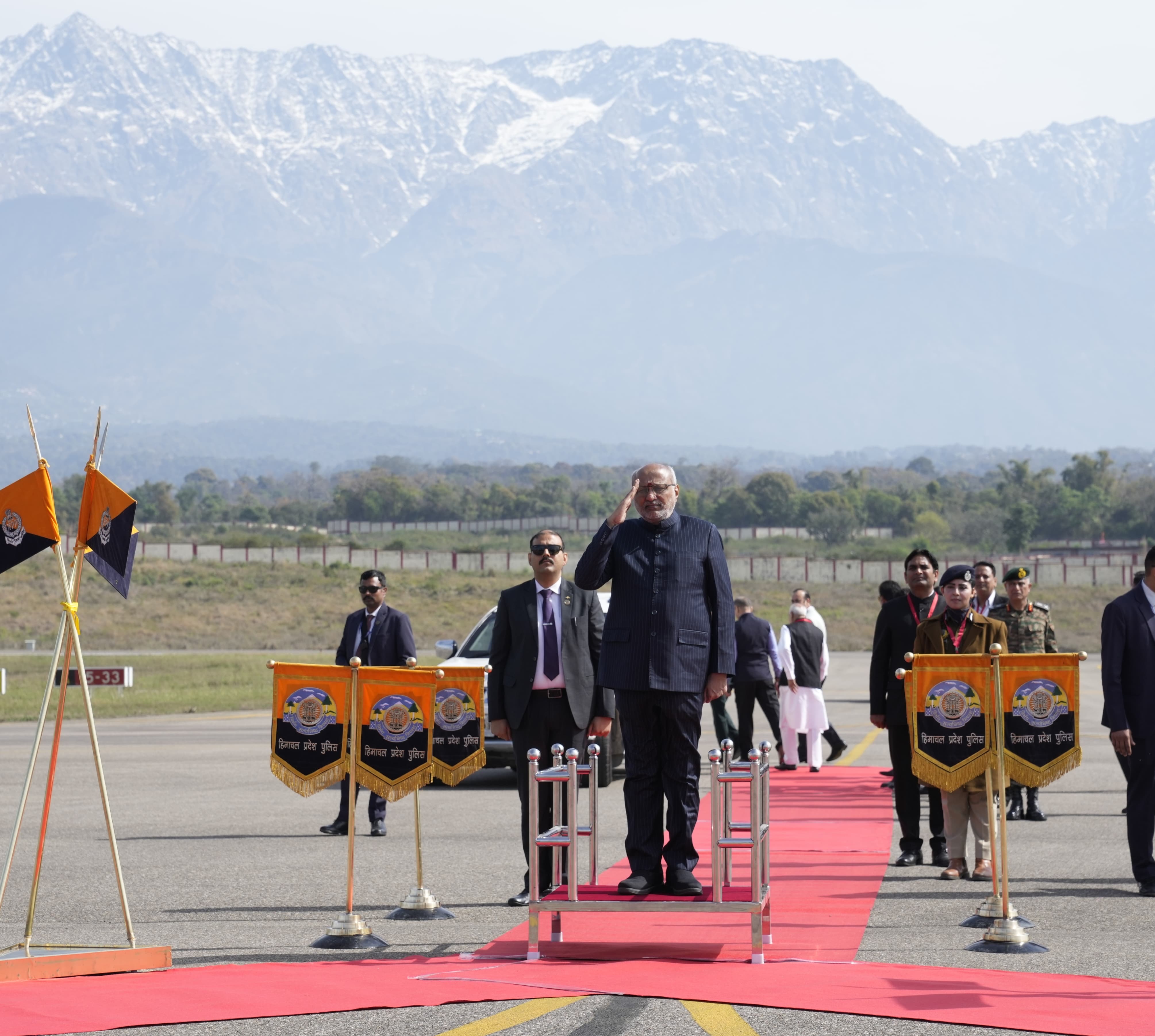 Vice President Sh. C. P. Radhakrishnan was accorded a guard of honour upon his arrival at Kangra Airport, on his maiden visit to the state after assuming office on 14.03.2026