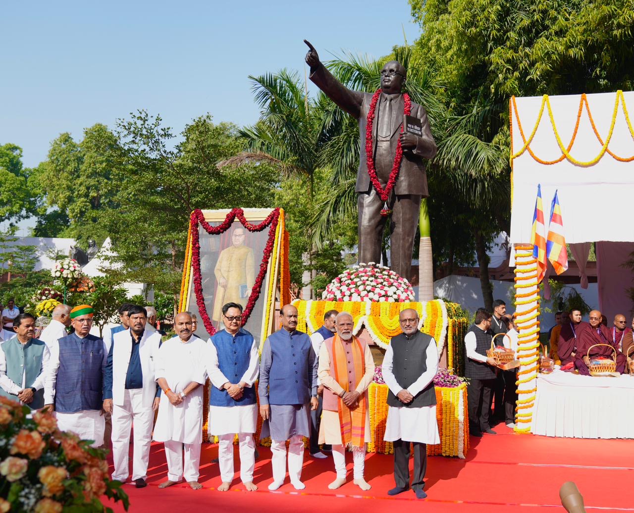 Vice President Shri C. P. Radhakrishnan paid floral tributes to Babasaheb Dr. B. R. Ambedkar at the Parliament House premises on 14.04.2026