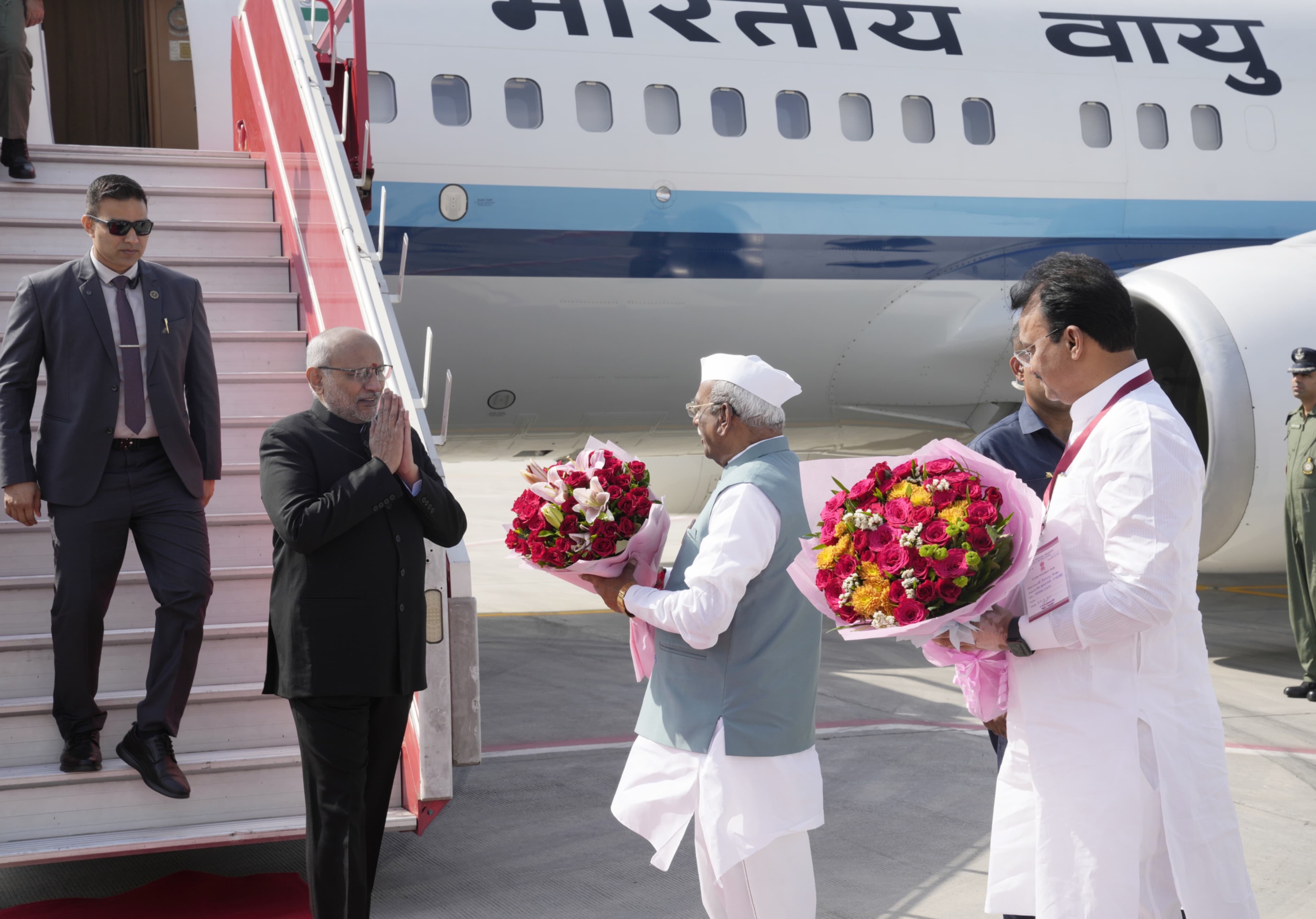 Vice-President Shri C. P. Radhakrishnan was  welcomed at Jaipur International Airport upon his arrival by the Governor of Rajasthan, Shri Haribhau Kisanrao Bagde, the Deputy Chief Minister of Rajasthan, Dr. Prem Chand Bairwa, and other dignitaries on 25.04.2026 
