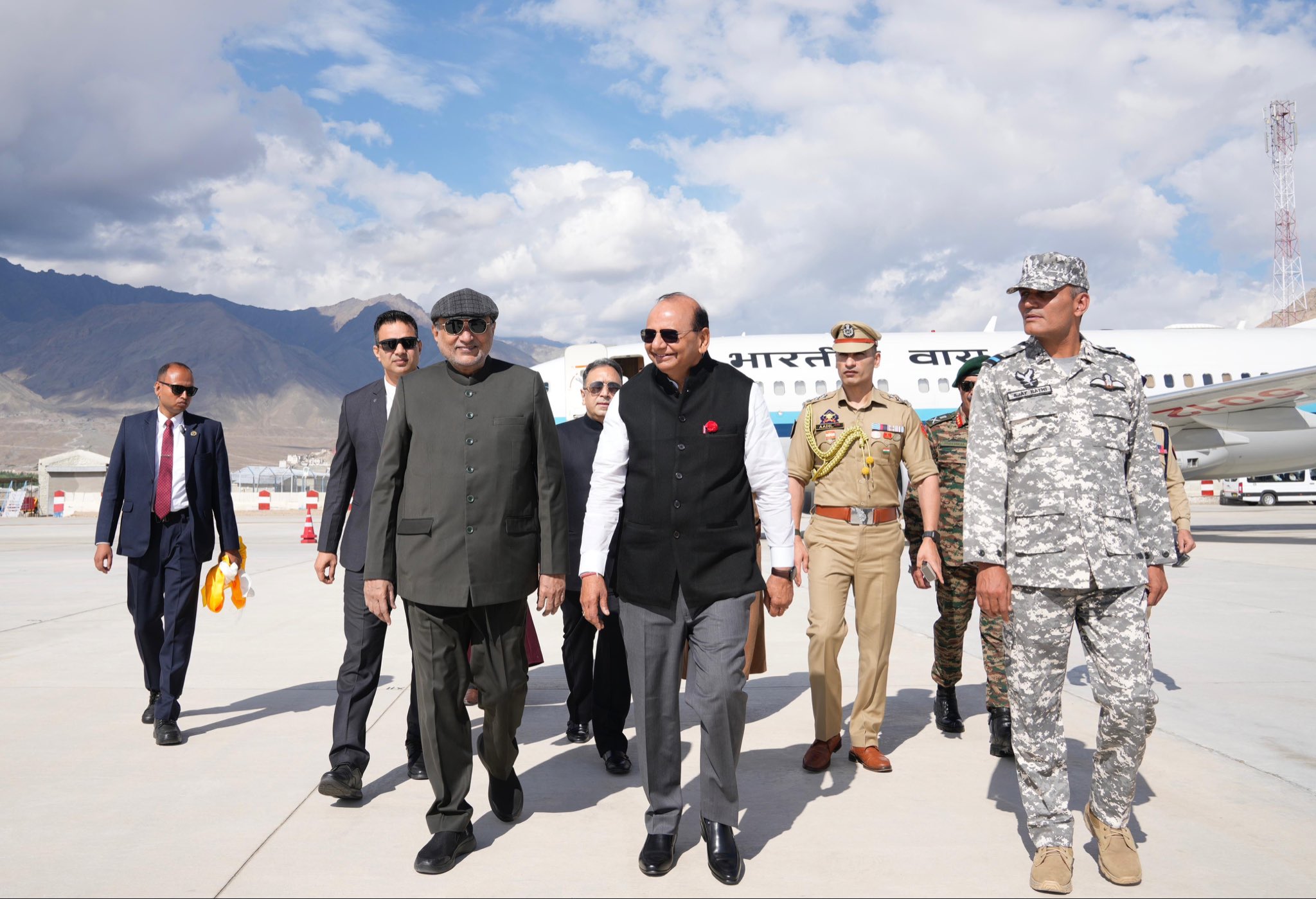 Vice President Shri C. P. Radhakrishnan was accorded a warm welcome on his arrival at Kushok Bakula Rimpochee Airport, on his first official visit to Ladakh on 19.06.2026