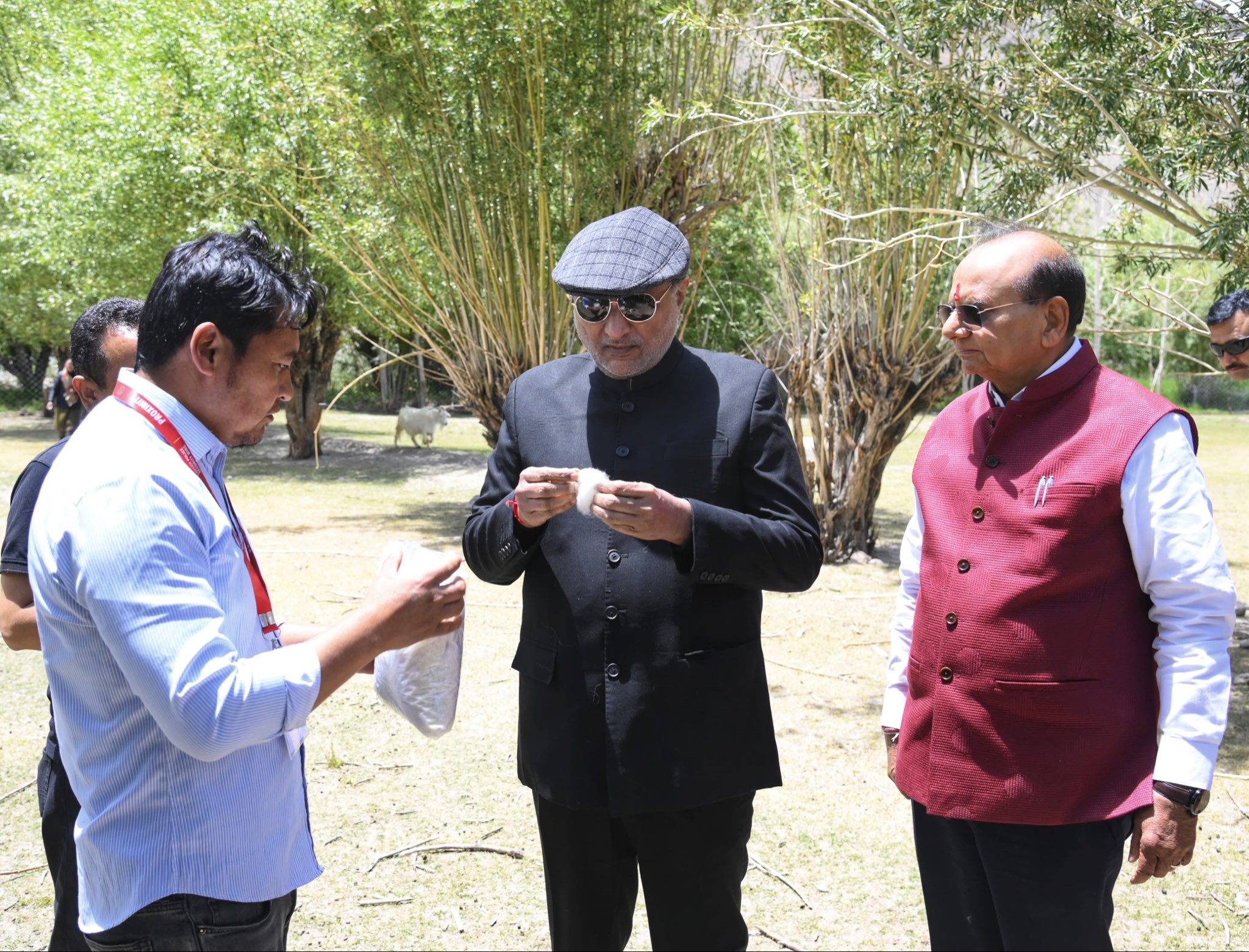 Vice President Shri C. P. Radhakrishnan visited the Pashmina Goat Farm at Upshi and witnessed the remarkable efforts being undertaken to preserve and promote the unique Pashmina heritage of Ladakh on 20.06.2026