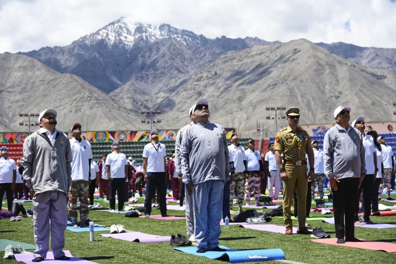 Vice President Shri C. P. Radhakrishnan participated in the International Day of Yoga celebrations at Spituk Stadium in Leh, Ladakh on 21.06.2026