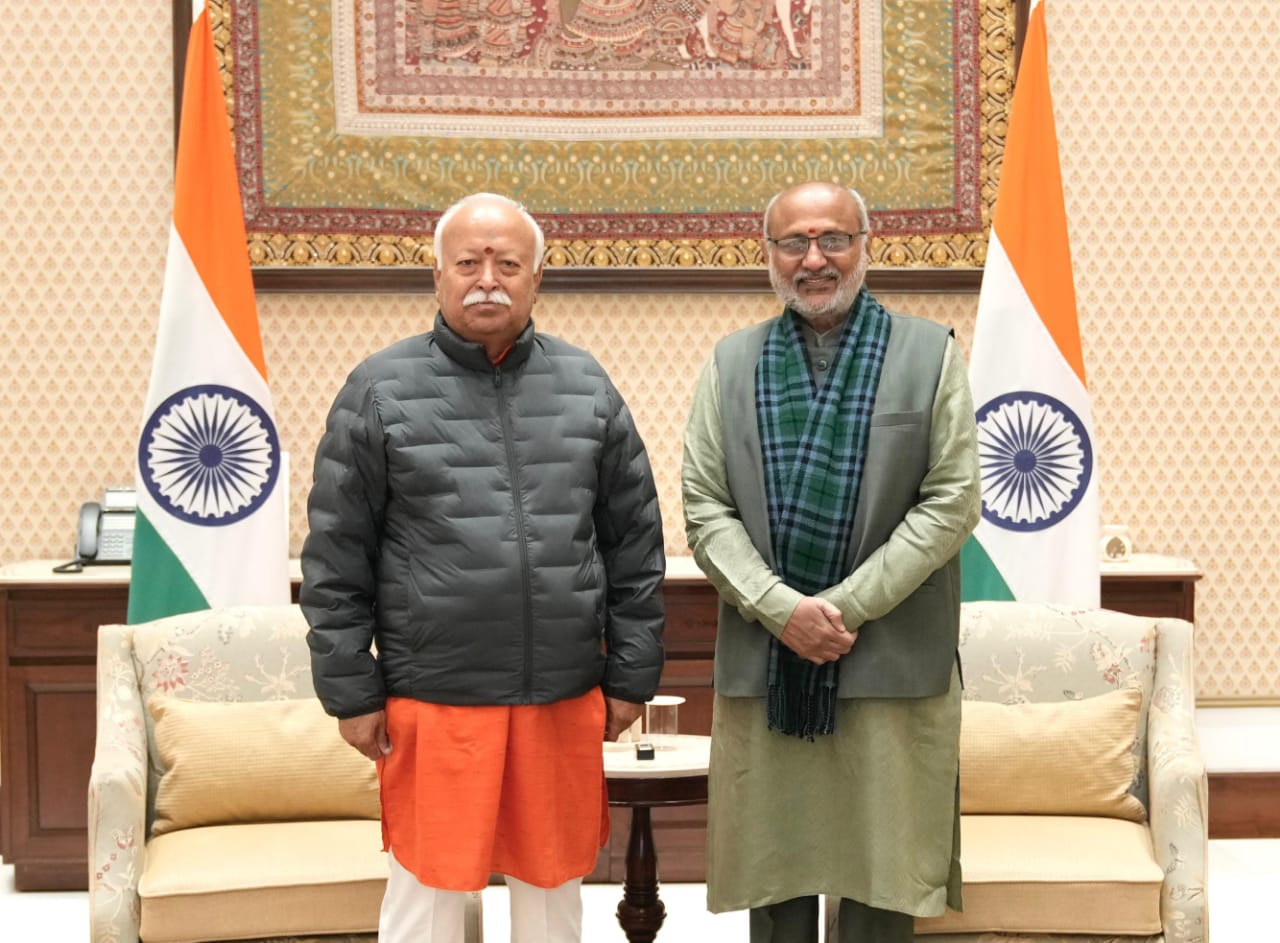 Sarsanghchalak of the Rashtriya Swayamsevak Sangh (RSS), Dr. Mohan Bhagwat, met the Hon’ble Vice-President of India, Shri C. P. Radhakrishnan, at the Vice-President’s Enclave.
