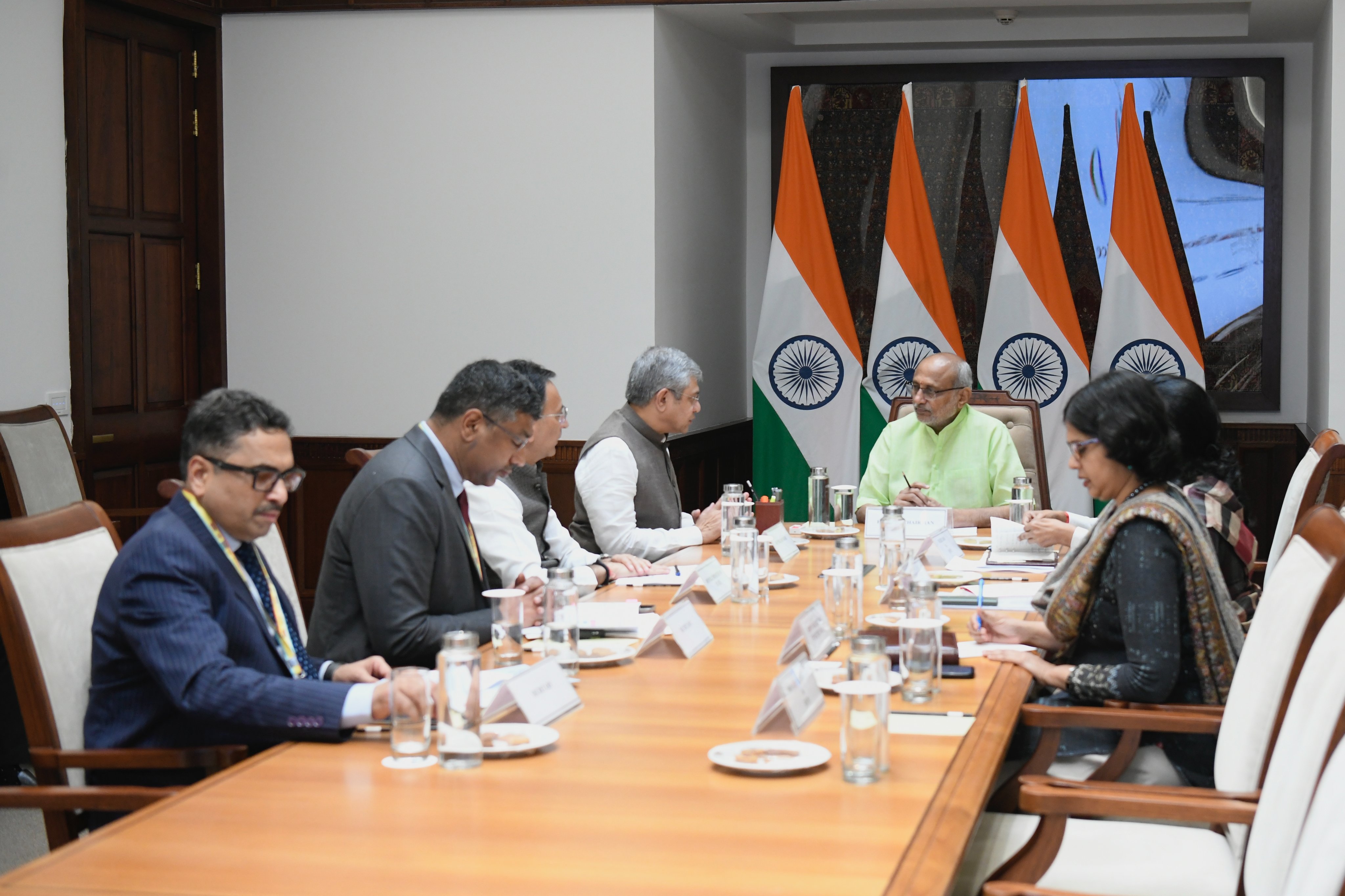 Hon'ble Union Minister of Railways, Electronics & IT, and Information & Broadcasting, Shri Ashwini Vaishnaw, and Hon'ble Union Minister of State for Commerce & Industry, and Electronics & IT, Shri Jitin Prasada, called on the Hon'ble Vice-President Shri C. P. Radhakrishnan, at Parliament House on October 24, 2025. Hon'ble Union Minister of Railways, Electronics & IT, and Information & Broadcasting, Shri Ashwini Vaishnaw, and Hon'ble Union Minister of State for Commerce & Industry, and Electronics & IT, Shri Jitin Prasada, called on the Hon'ble Vice-President Shri C. P. Radhakrishnan, at Parliament House on October 24, 2025.